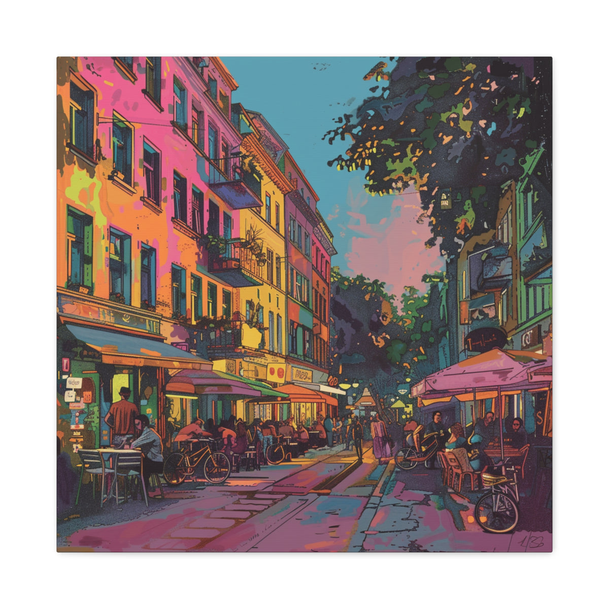 Berlin Kreuzberg neighbourhood - Vibrant European Street Cafe Canvas