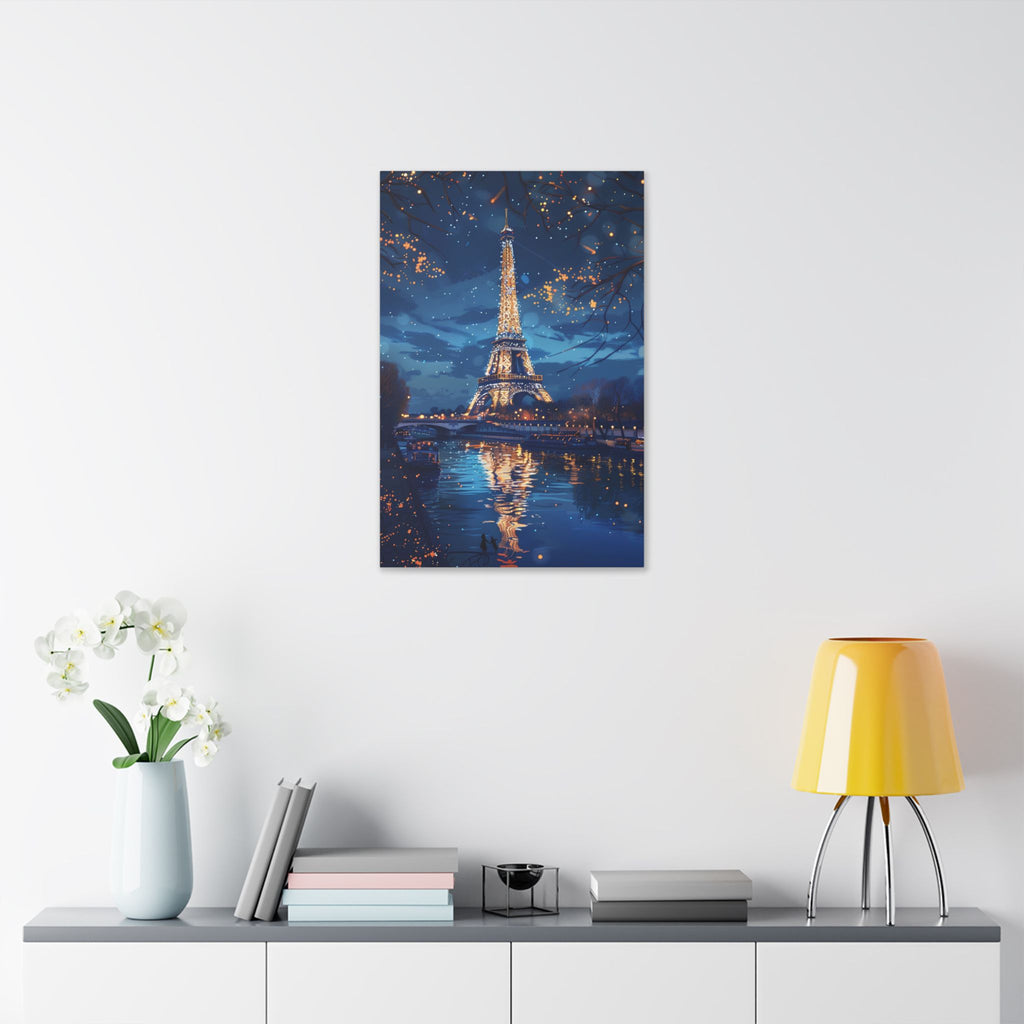 Eiffel Tower Night Canvas — Paris Skyline Stretched Wall Art