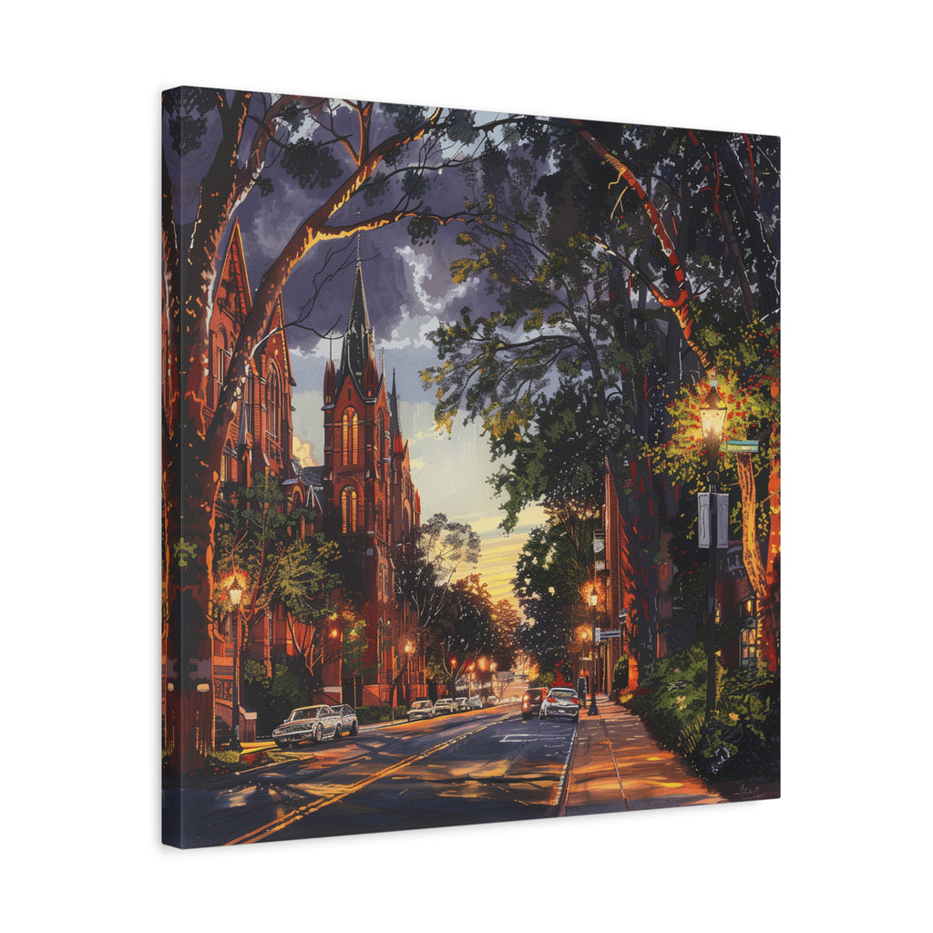 Atlanta Sweet Auburn District - Sunset Church Street Canvas Print — Urban Evening Landscape Wall Art