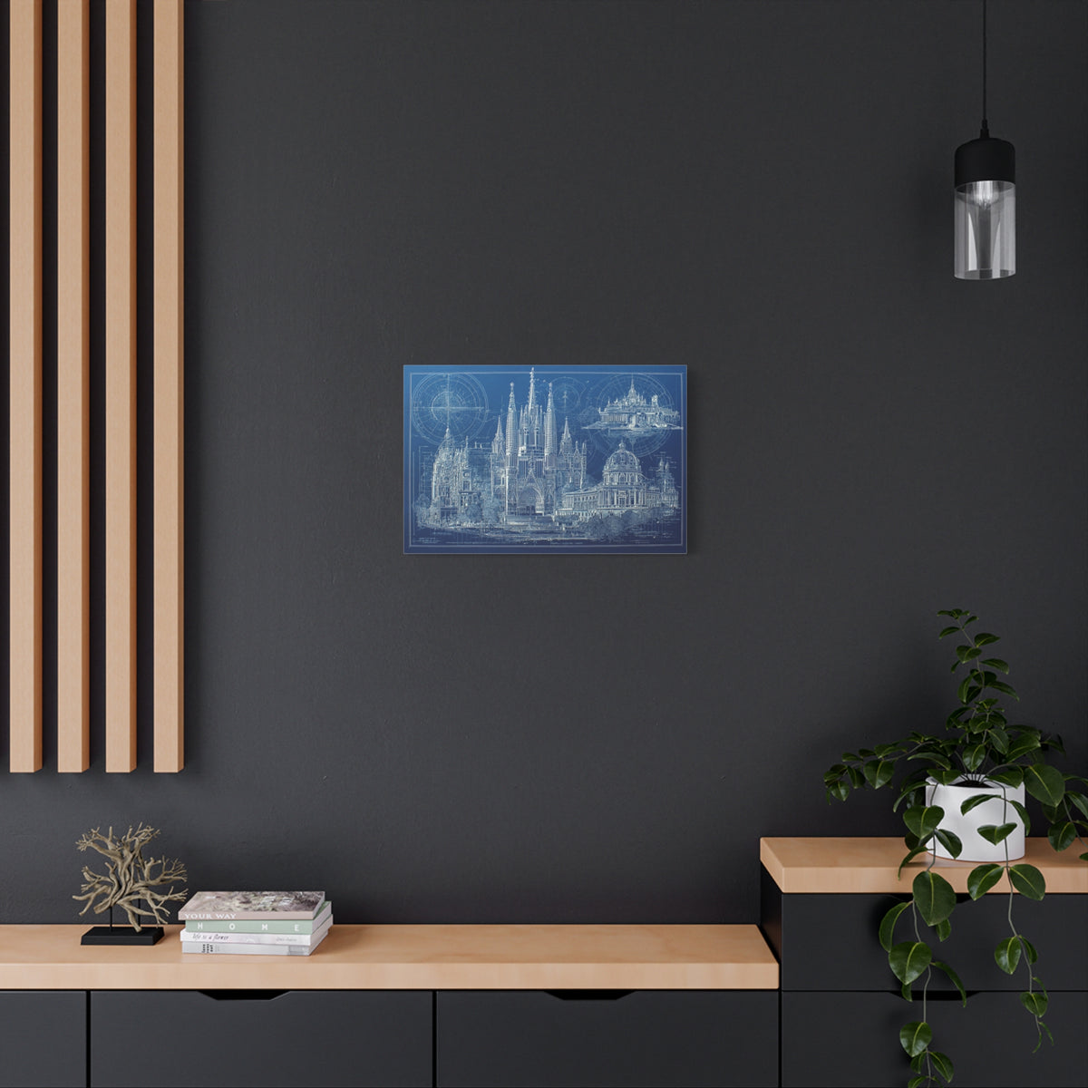 Blueprint Barcelona Canvas Print — Architectural Wall Art, Blueprint / Engraving HORIZONTAL landmarks, Sagrada Família, Park Güell, Casa Batlló