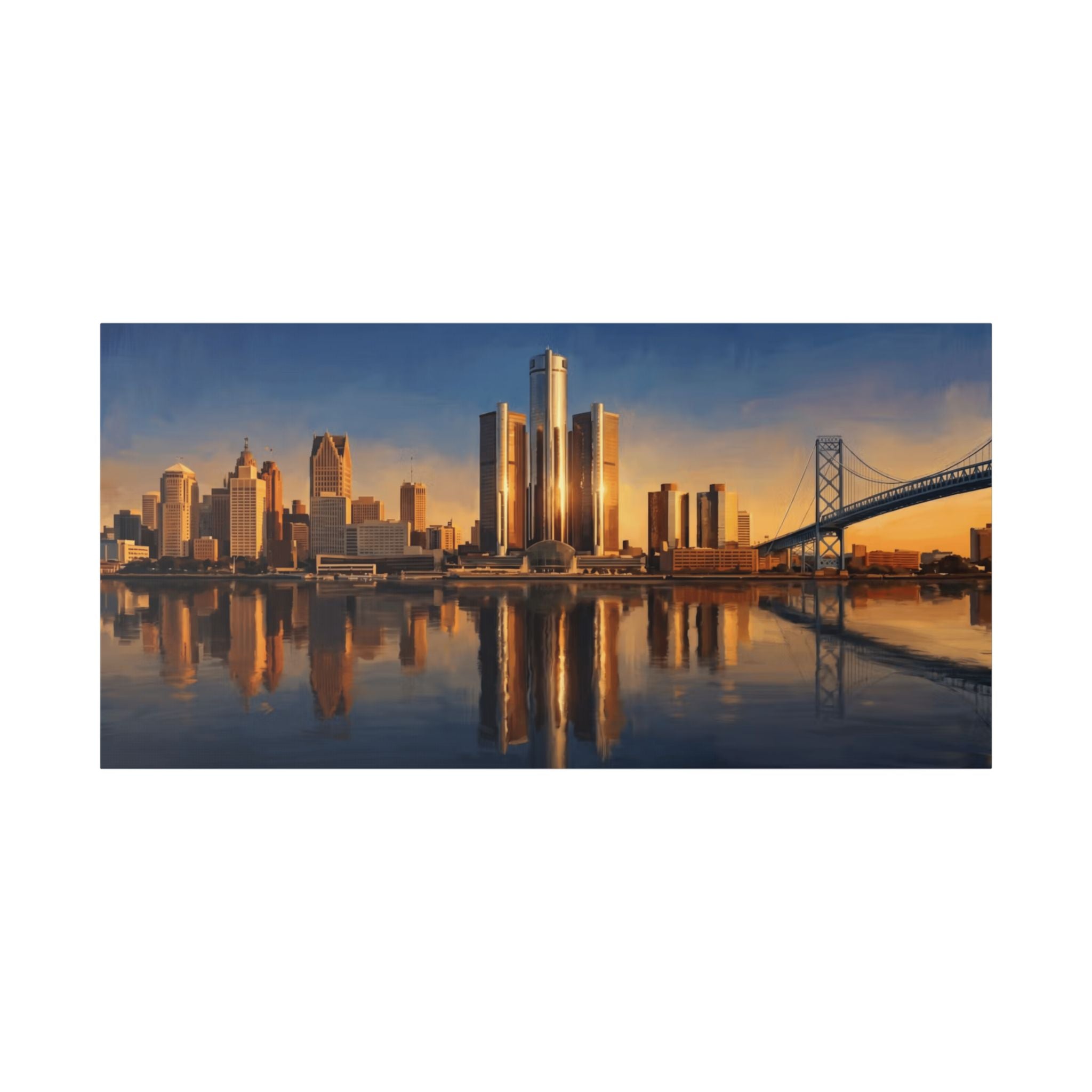 Detroit Skyline Canvas Print — Golden Hour Cityscape Wall Art