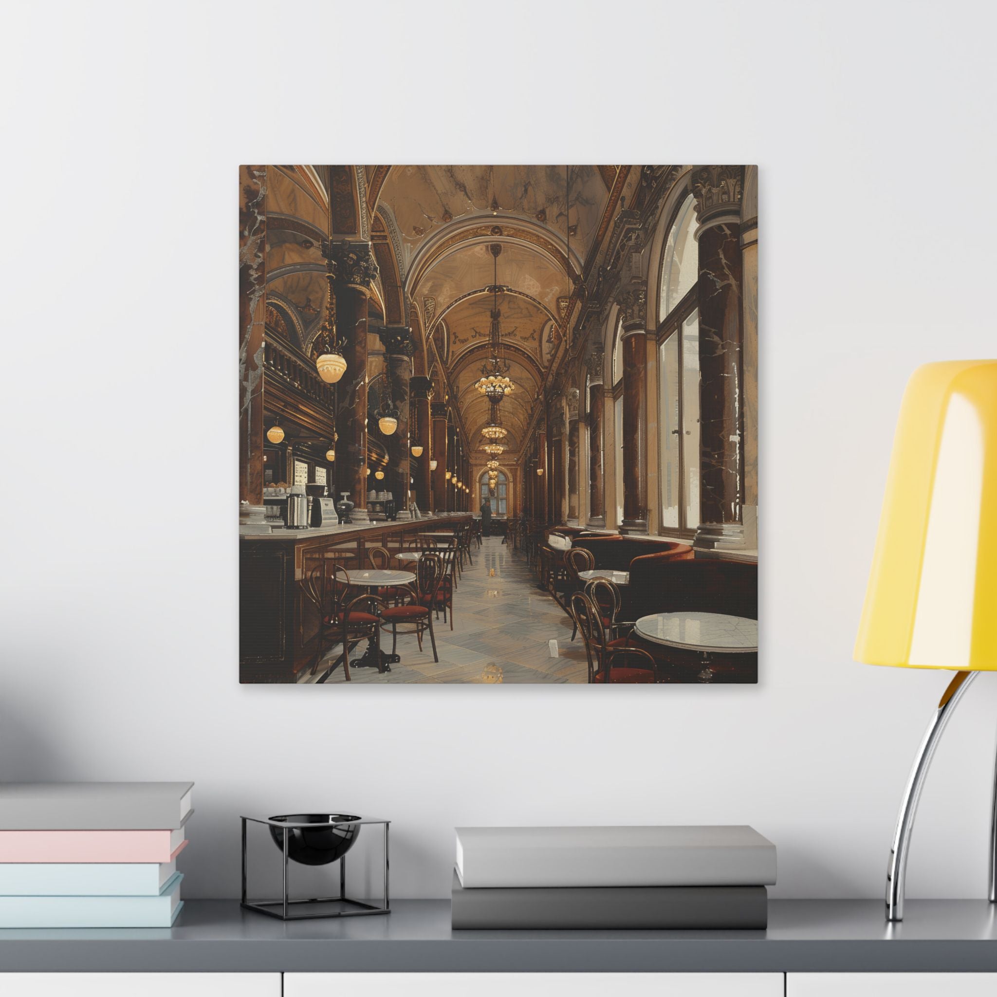 Vienna Grand Coffee House - Vintage Café Interior Stretched Canvas Wall Art