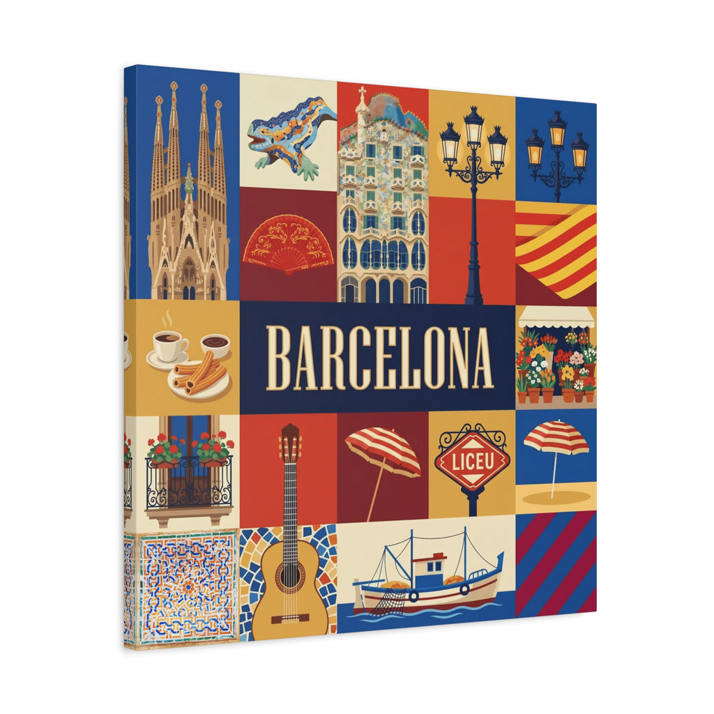 Barcelona Travel Collage Canvas