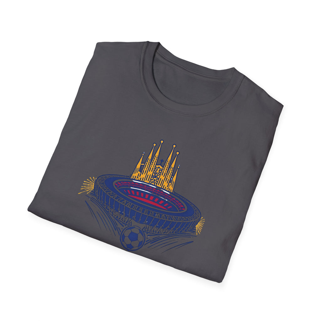 Barcelona Stadium and Sagrada Família Soccer T-Shirt | Football City Design