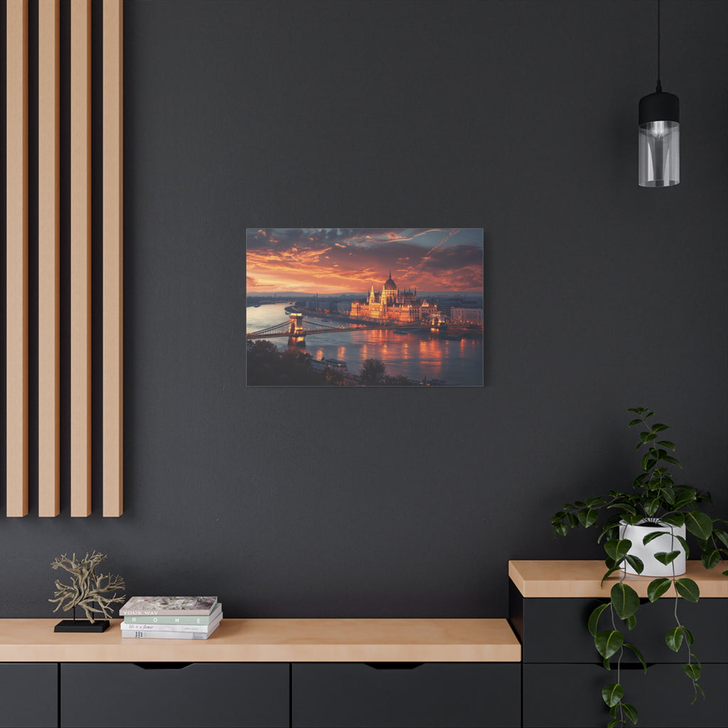 Budapest Parliament at Sunset — Classic Stretched Canvas Wall Art
