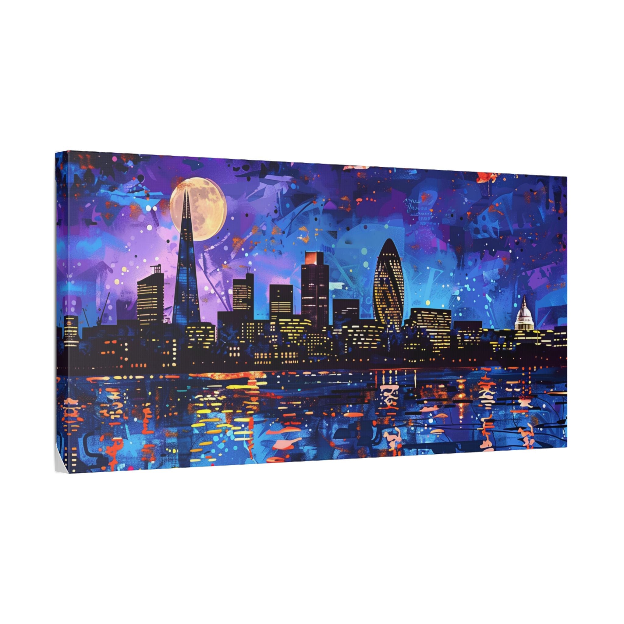 London Skyline Canvas Print – Vibrant Night Cityscape Stretched Wall Art