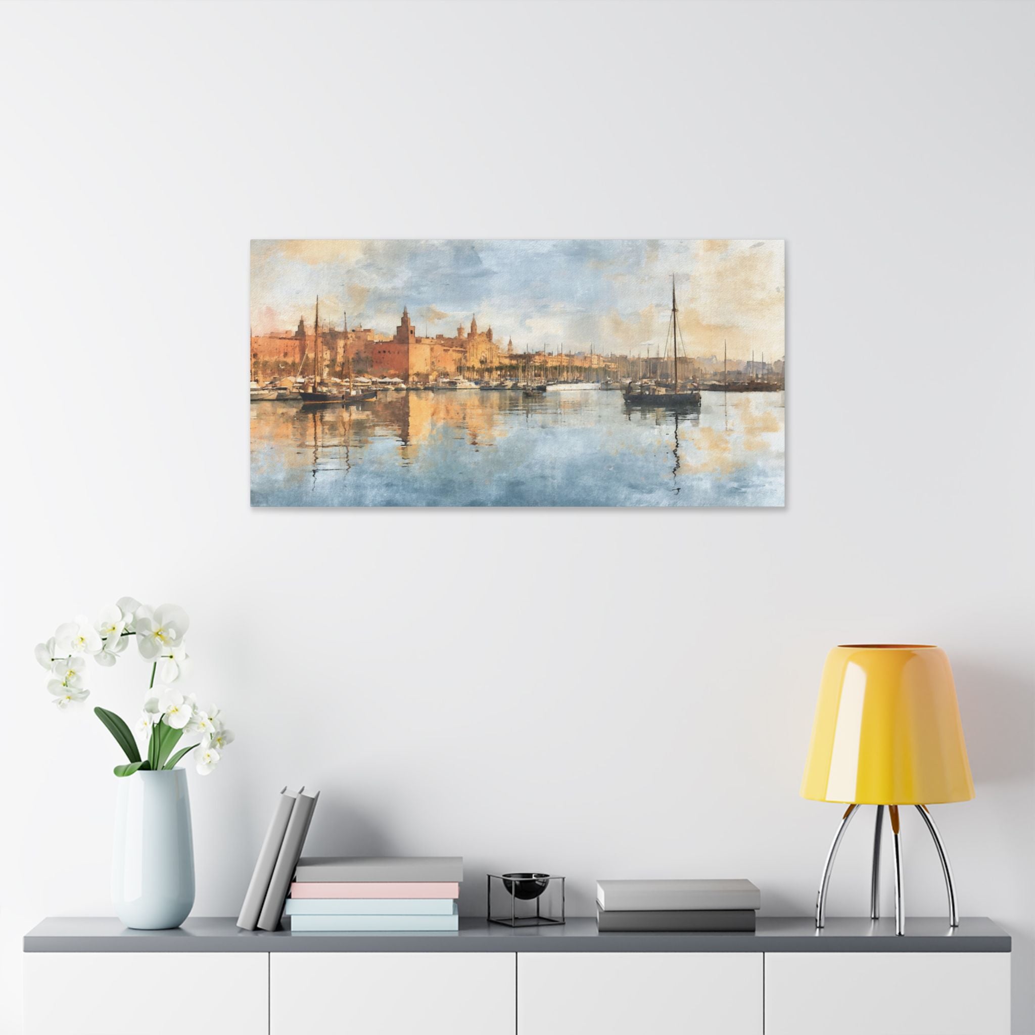 Barcelona Harbor Sunrise Canvas