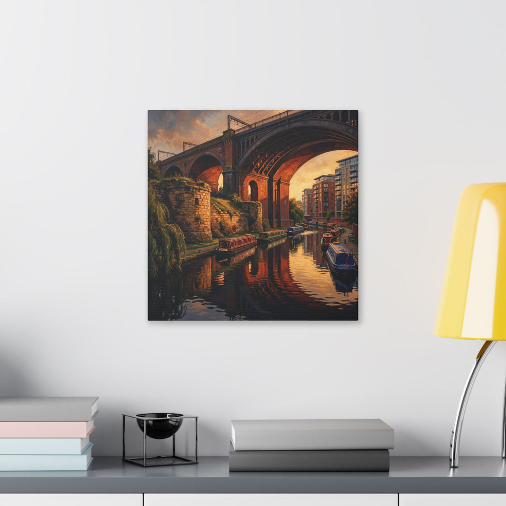 Manchester Castlefield Roman Fort and Victorian Bridge - Bridged Canal Sunset Canvas