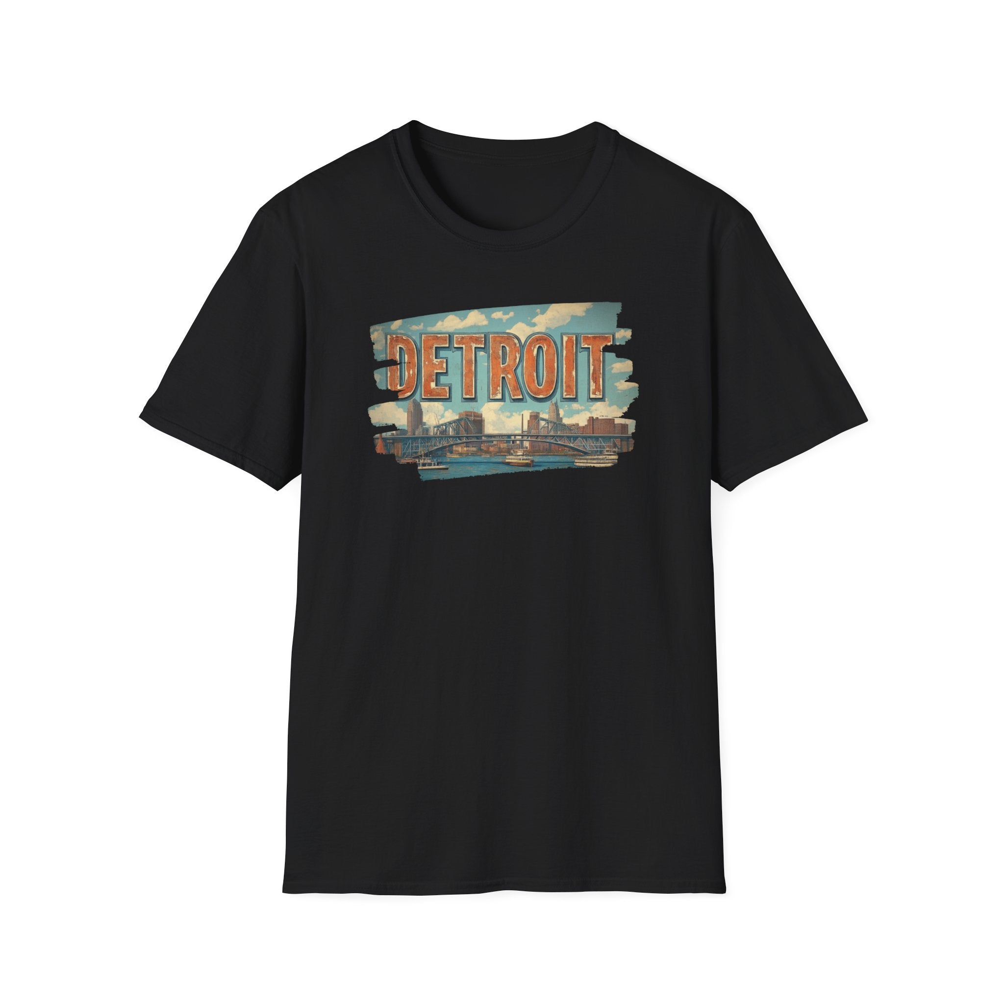 Detroit Skyline Brushstroke T-Shirt | Vintage Motor City Typography