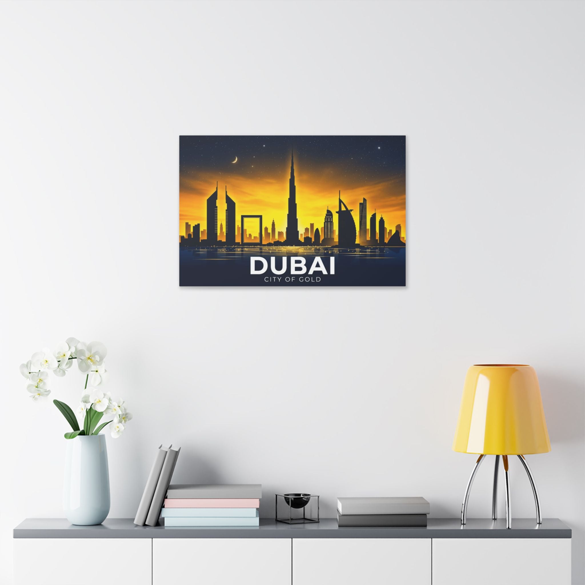 Dubai City of Gold Skyline Canvas Print — Golden Dubai Wall Art