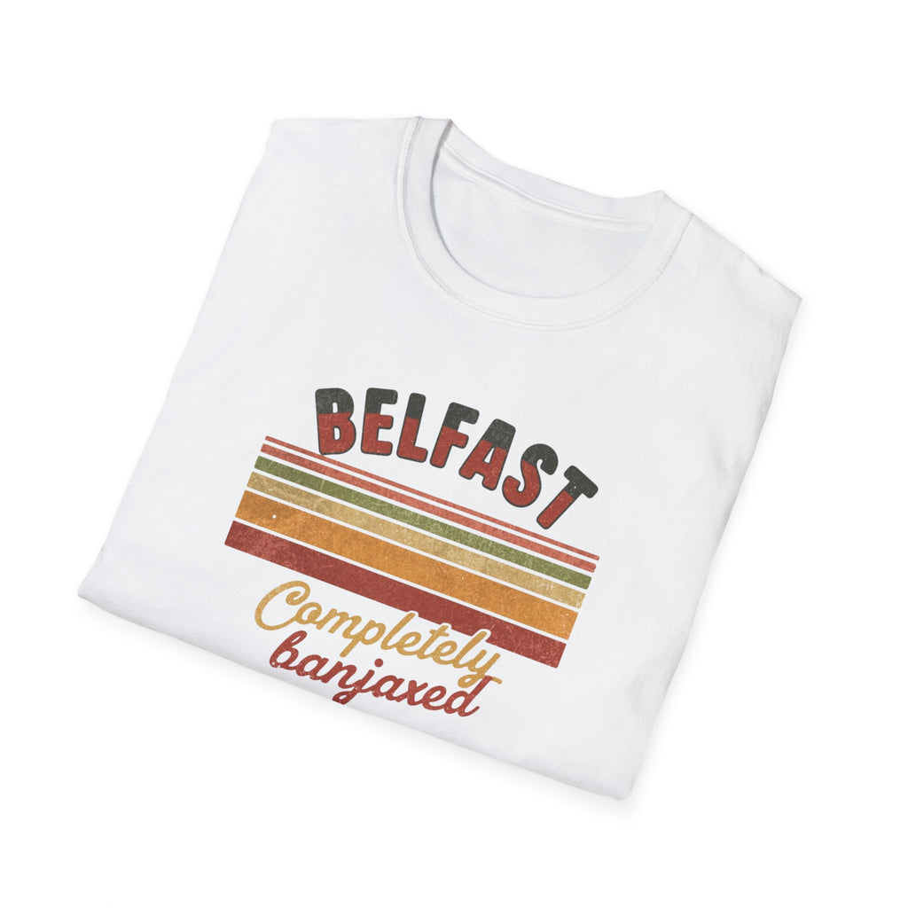 Belfast 'Completely Banjaxed' Retro Stripe T-Shirt — Vintage Irish Humor Tee