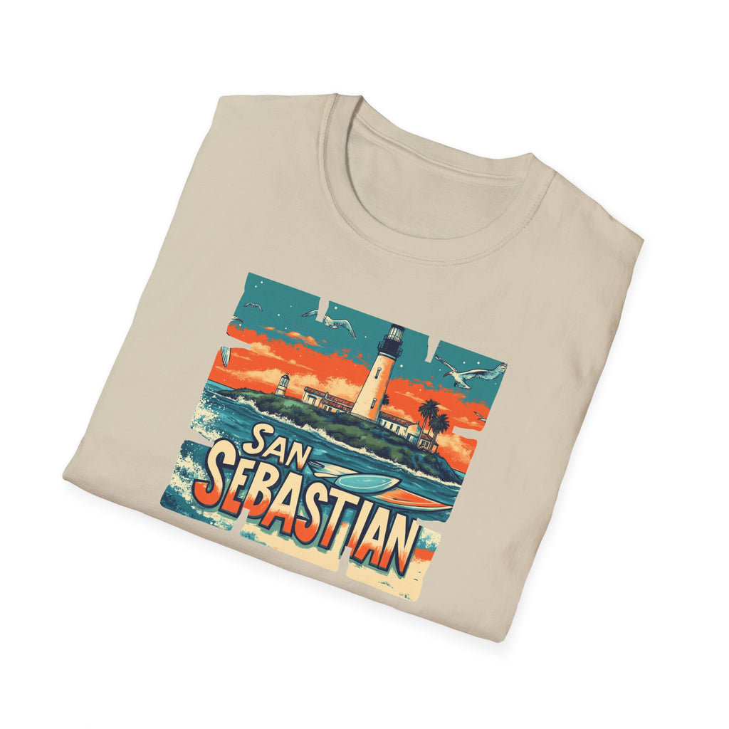 San Sebastian Lighthouse Vintage Poster T-Shirt | Coastal Travel Tee