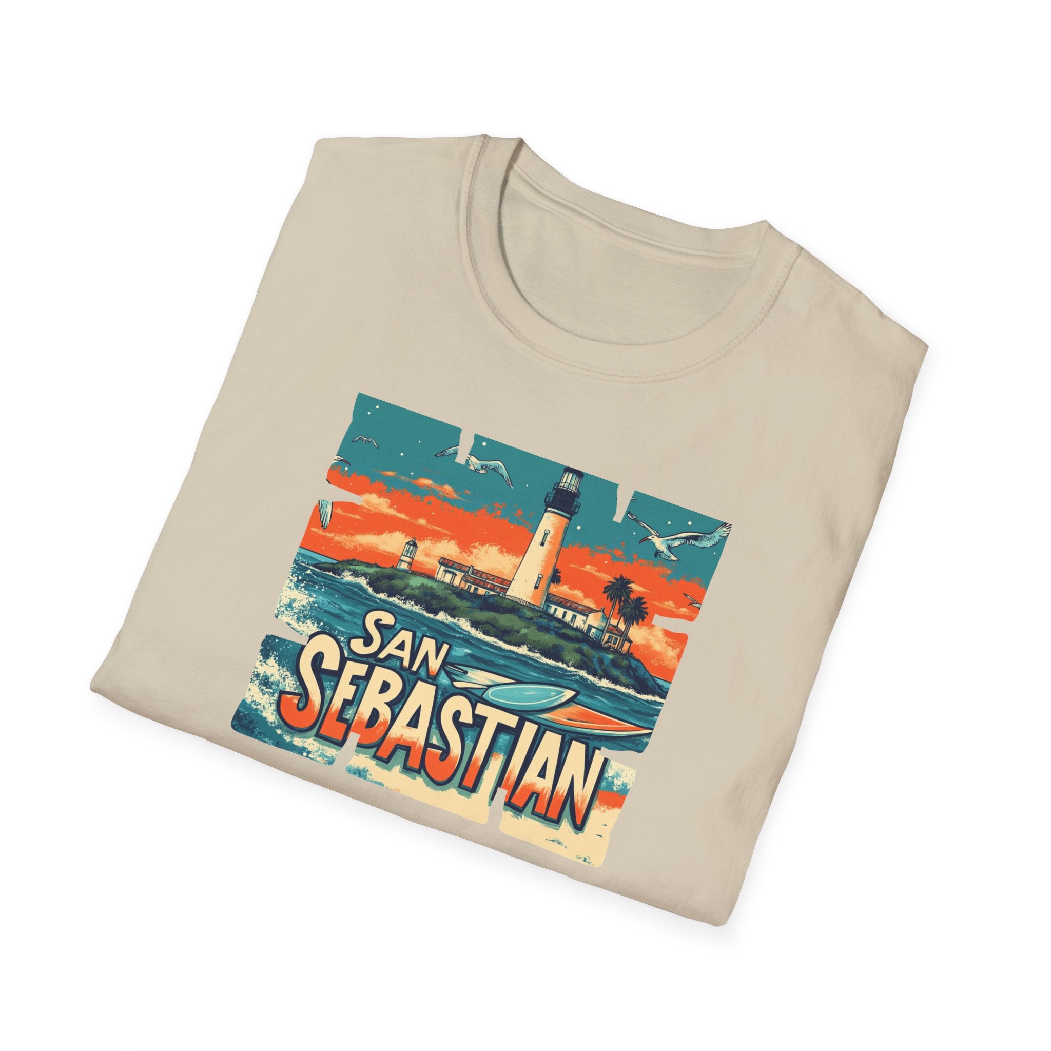 San Sebastian Lighthouse Vintage Poster T-Shirt | Coastal Travel Tee
