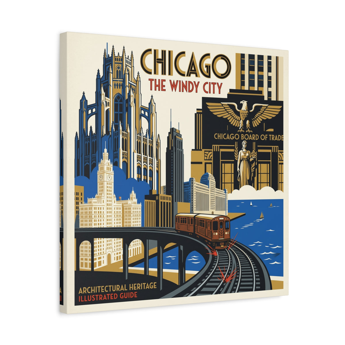 Chicago Vintage Travel Canvas – “Chicago The Windy City” Stretched Wall Art