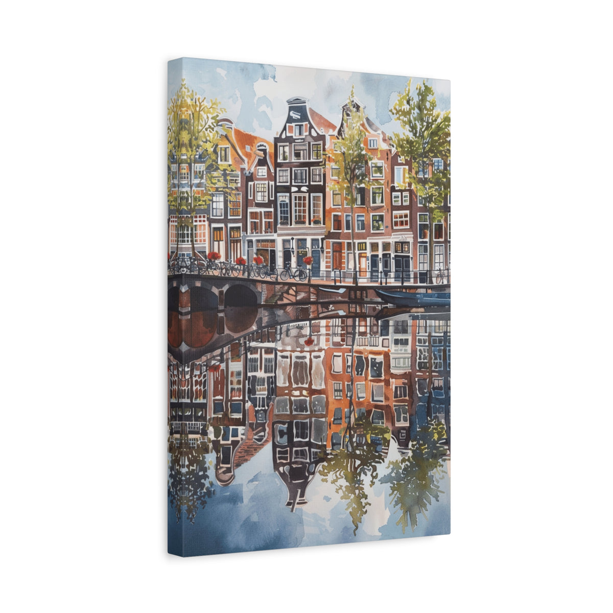 Amsterdam Canal Reflection Canvas Print — European Cityscape Wall Art