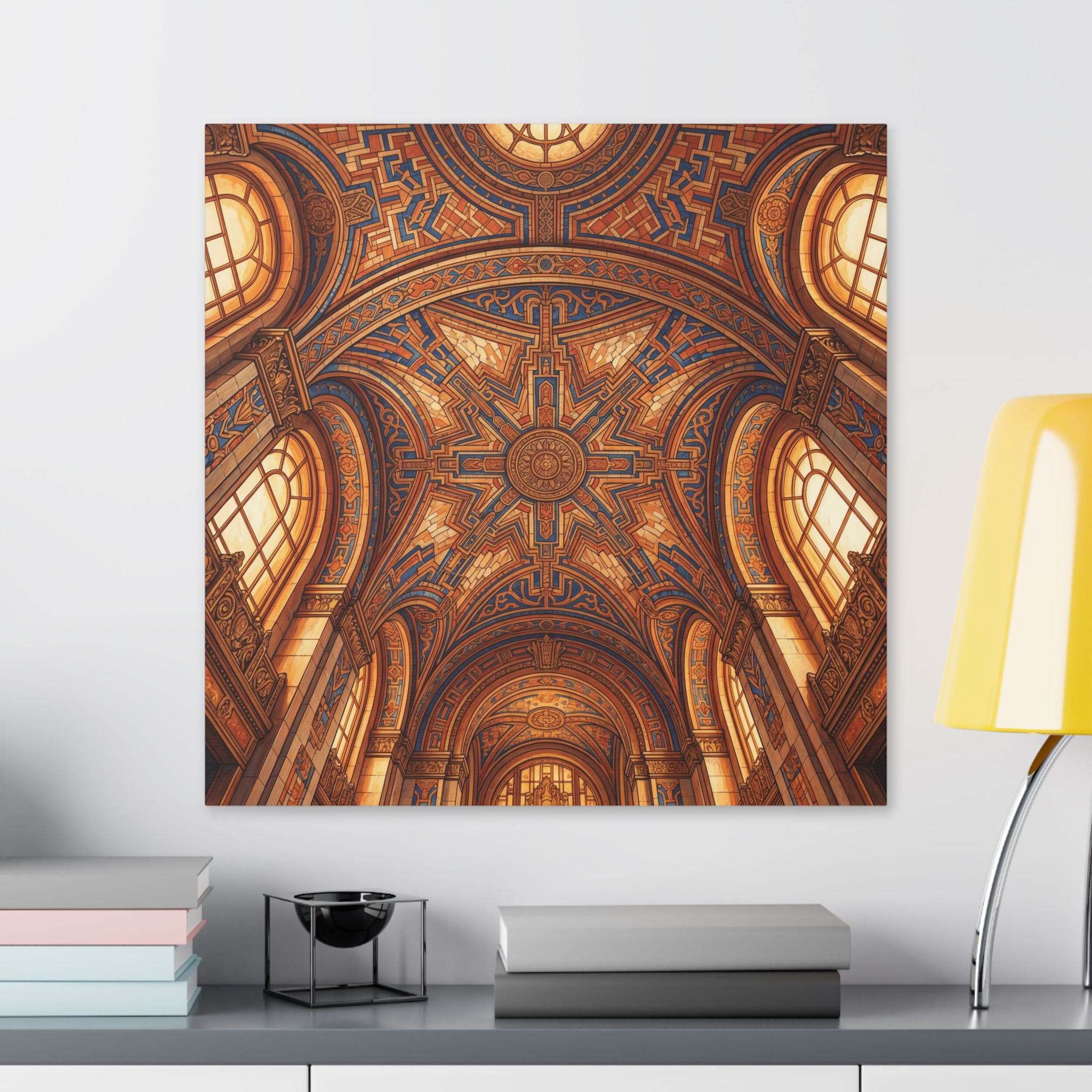 Architectural Ceiling Art Canvas — Ornate Golden Cathedral Interior Print - Detroit