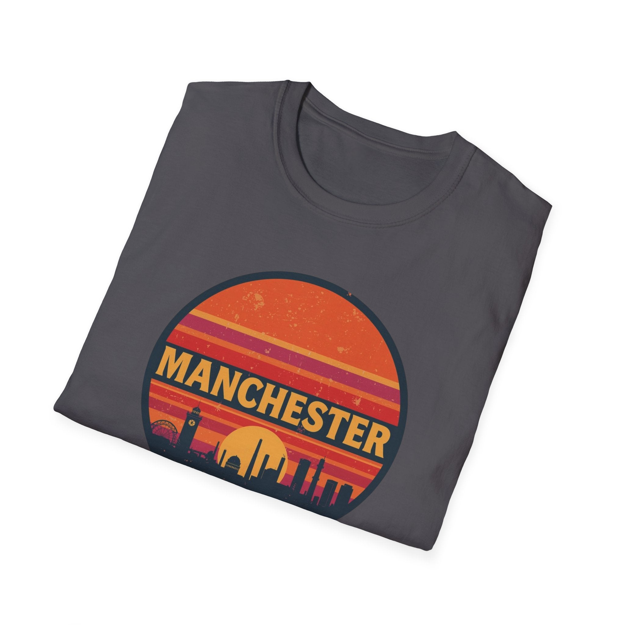 Manchester Sunset T-Shirt — Retro City Skyline Tee