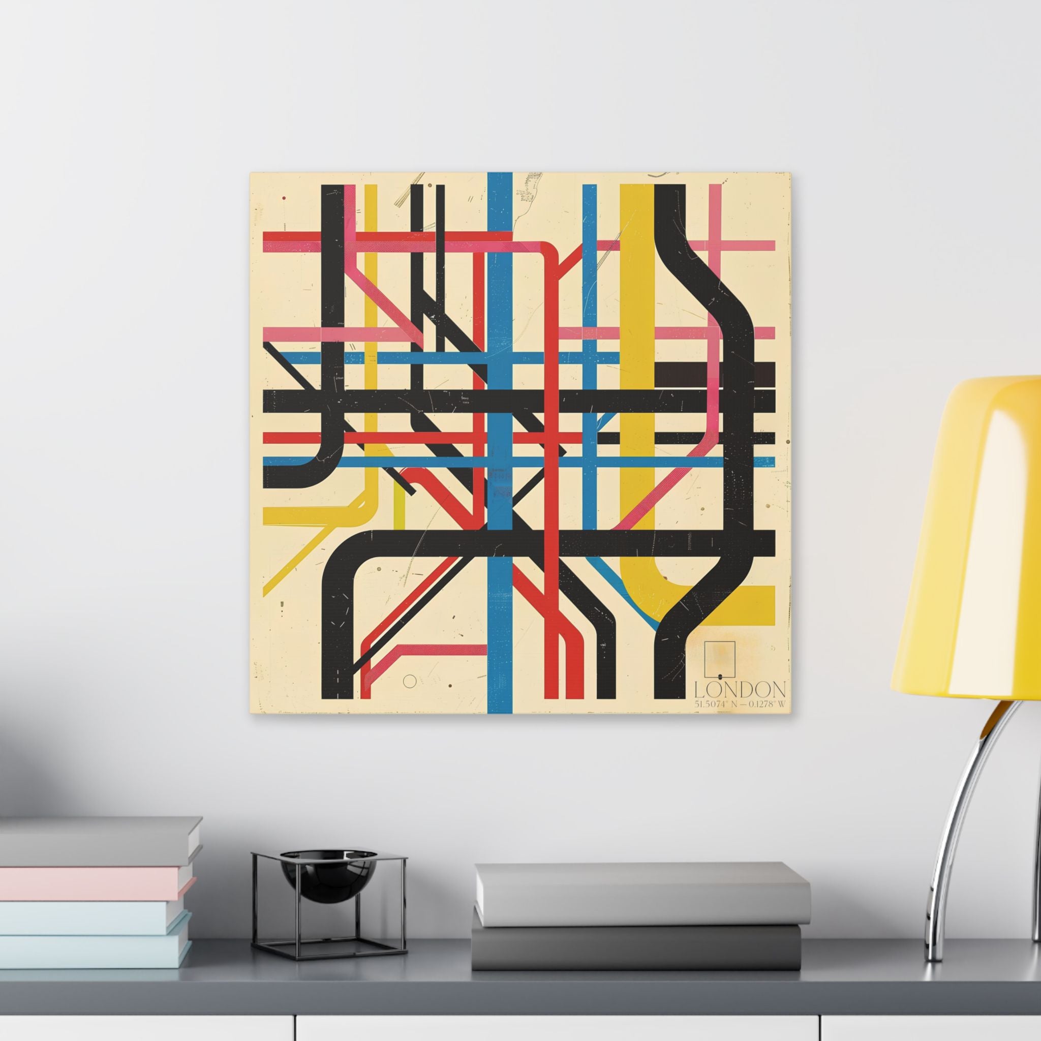 London Subway Map Art Canvas — Retro Abstract Transit Wall Decor