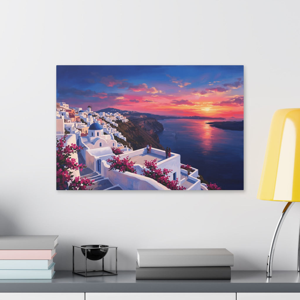 Santorini Sunset Canvas Print — Mediterranean Coastal Wall Art