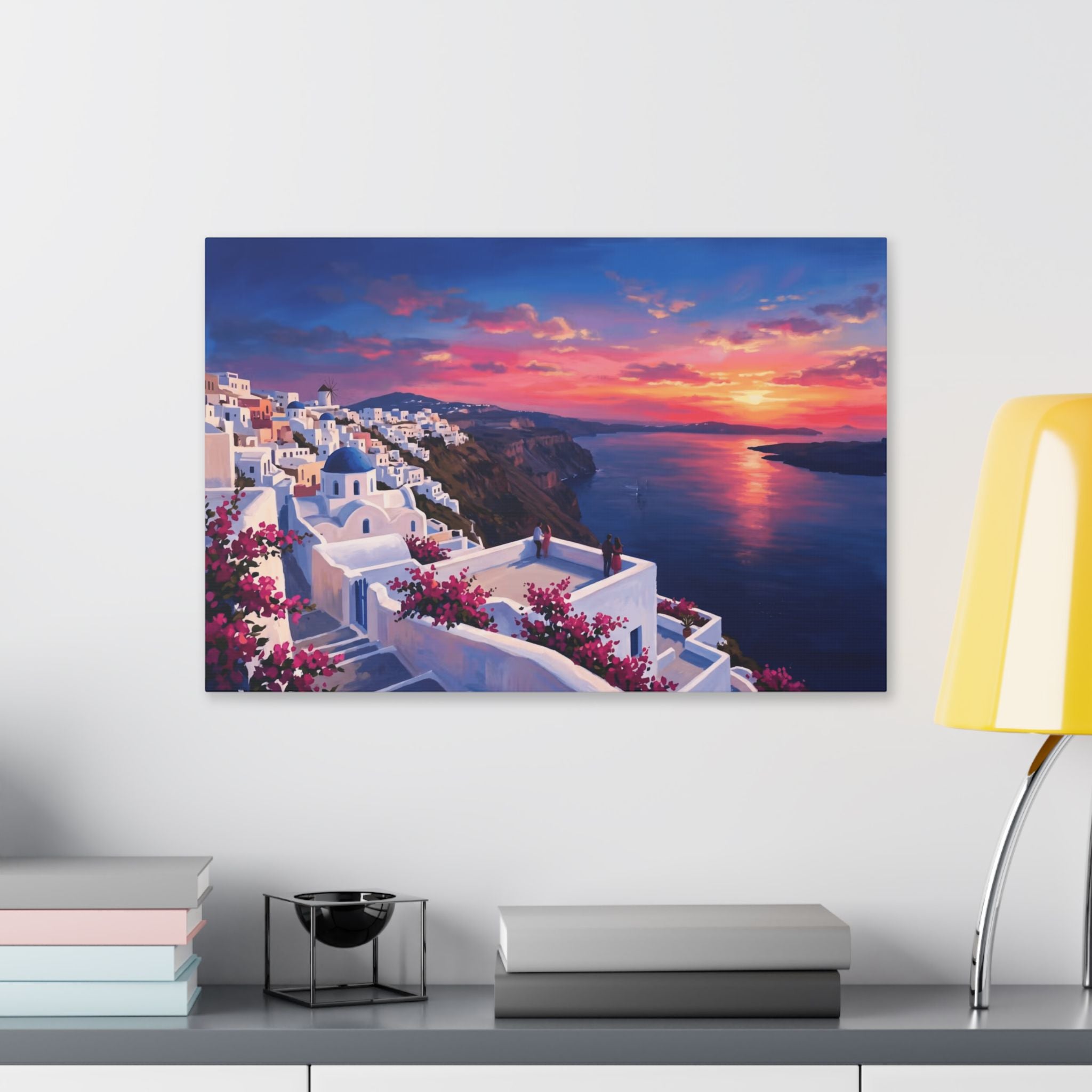 Santorini Sunset Canvas Print — Mediterranean Coastal Wall Art