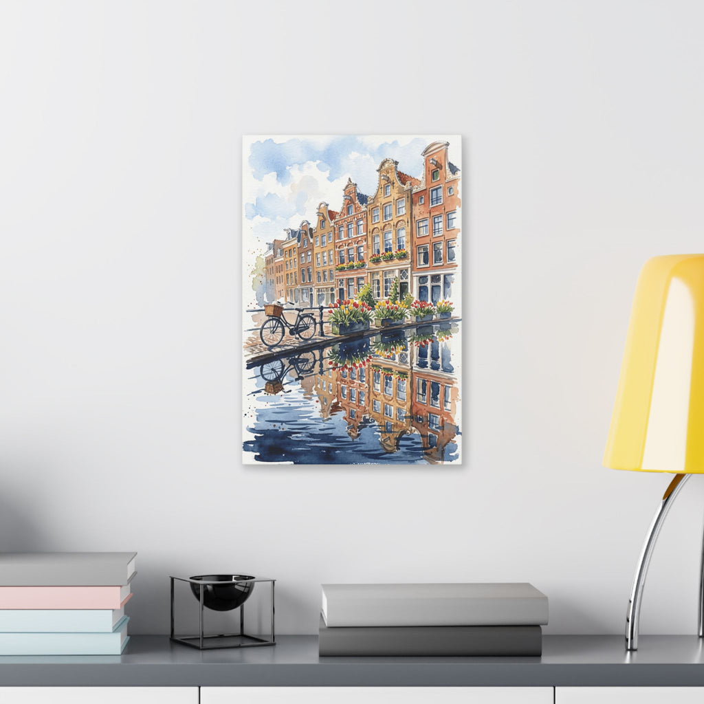Amsterdam Canal Bicycle - Classic Stretched Canvas Wall Art