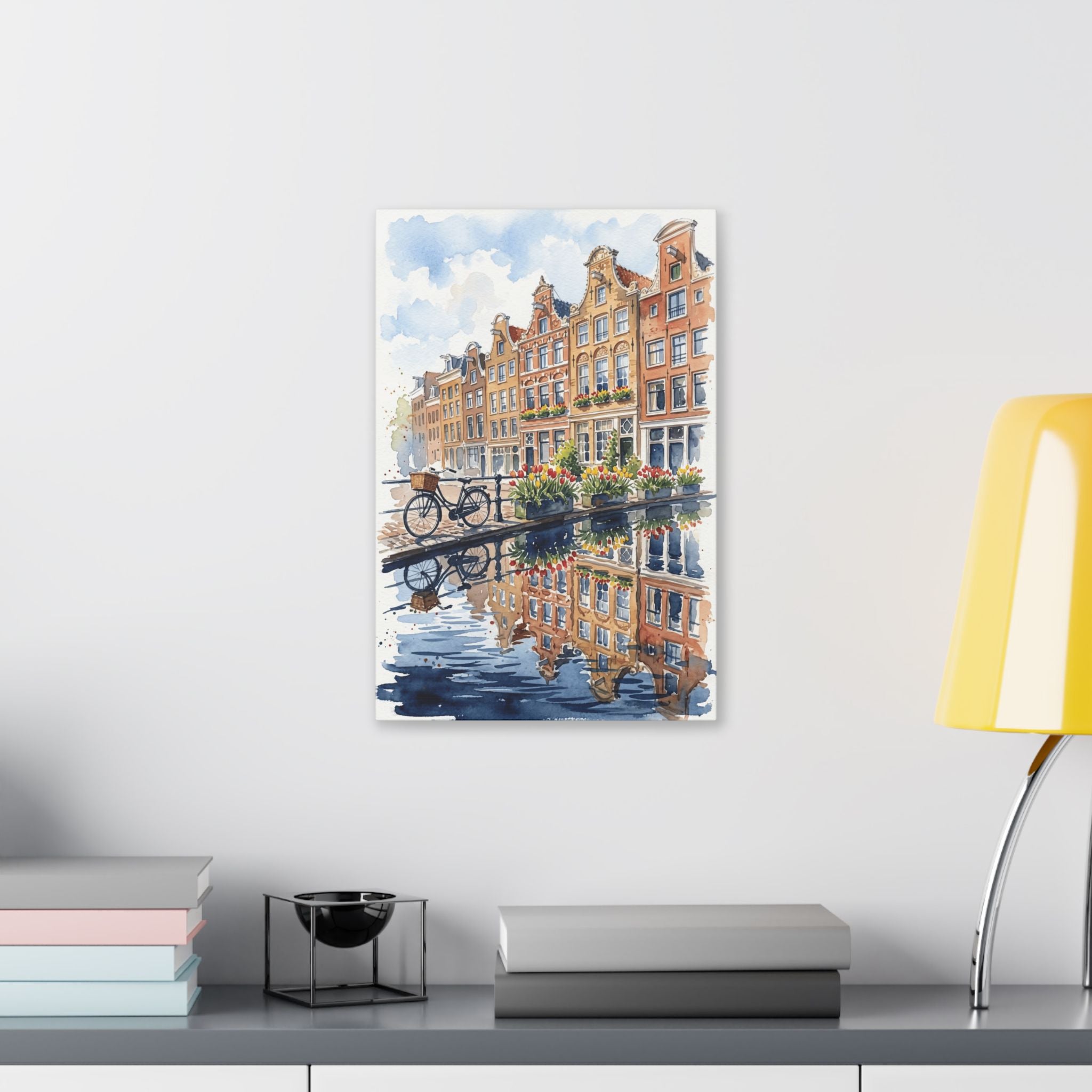 Amsterdam Canal Bicycle - Classic Stretched Canvas Wall Art