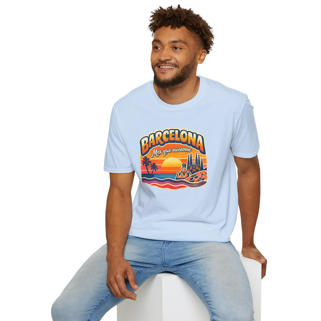 Barcelona Sunset Graphic T-Shirt — "Barcelona Más que un sueño" Vintage Beach Tee