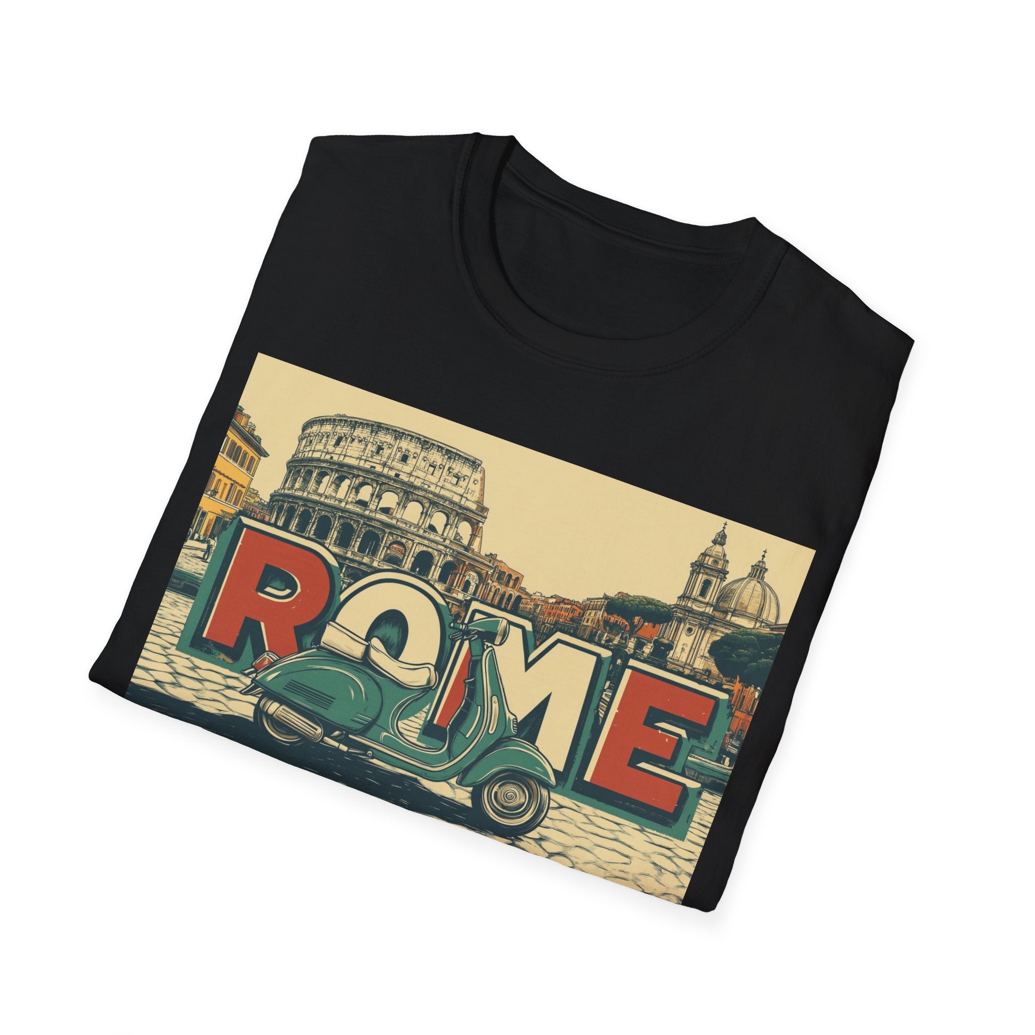 Rome Vintage Scooter T-Shirt | Colosseum Travel Postcard Design