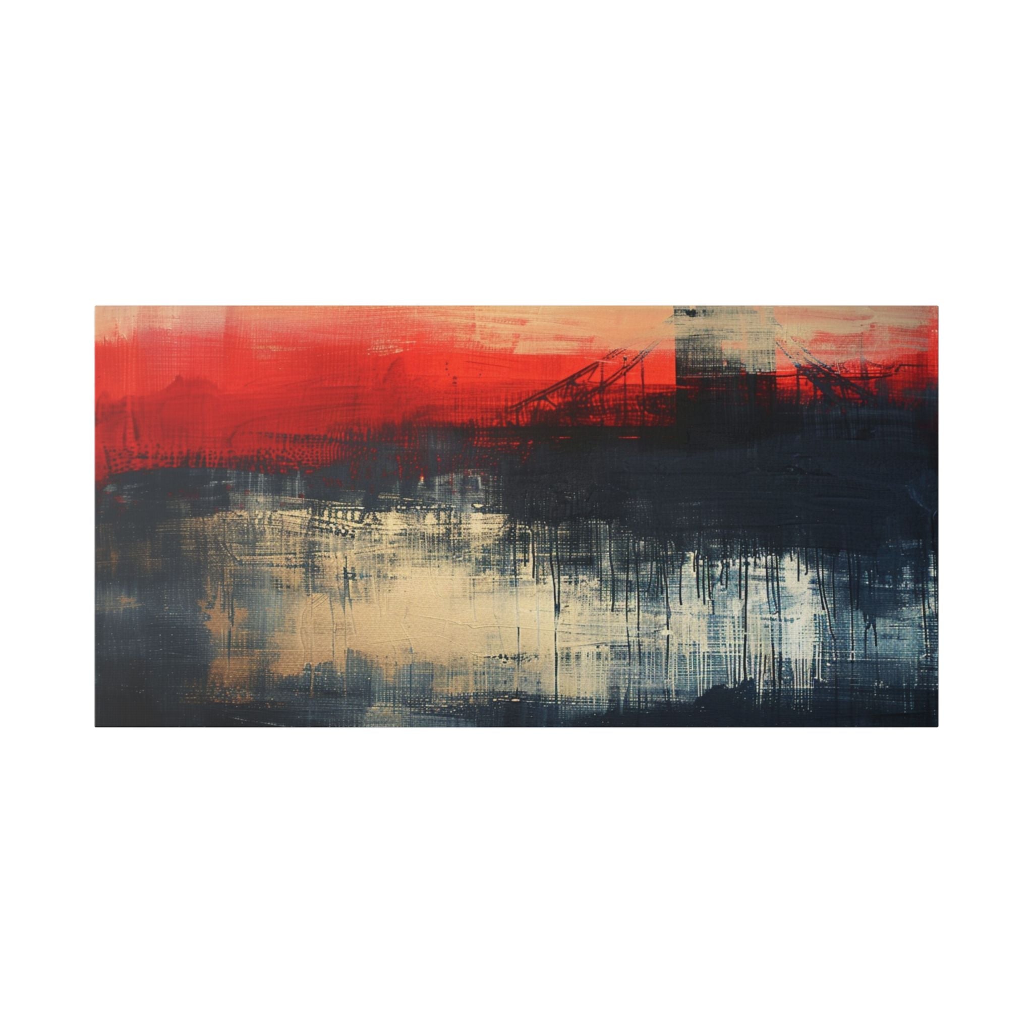 Abstract London Bridge Canvas Wall Art – Red & Navy Stretched Painting