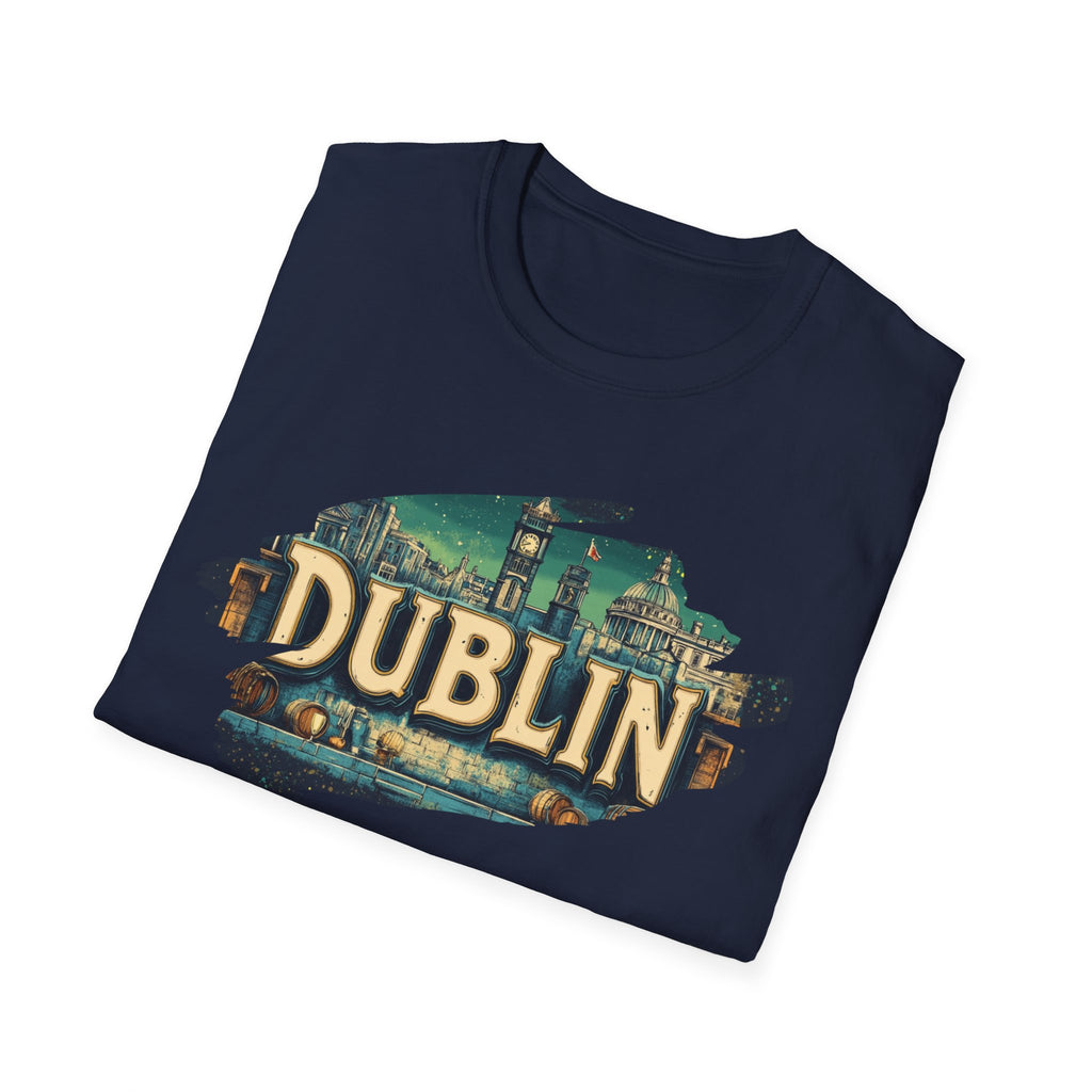 Dublin vintage travel collage T-Shirt | Irish city skyline, retro postcard style