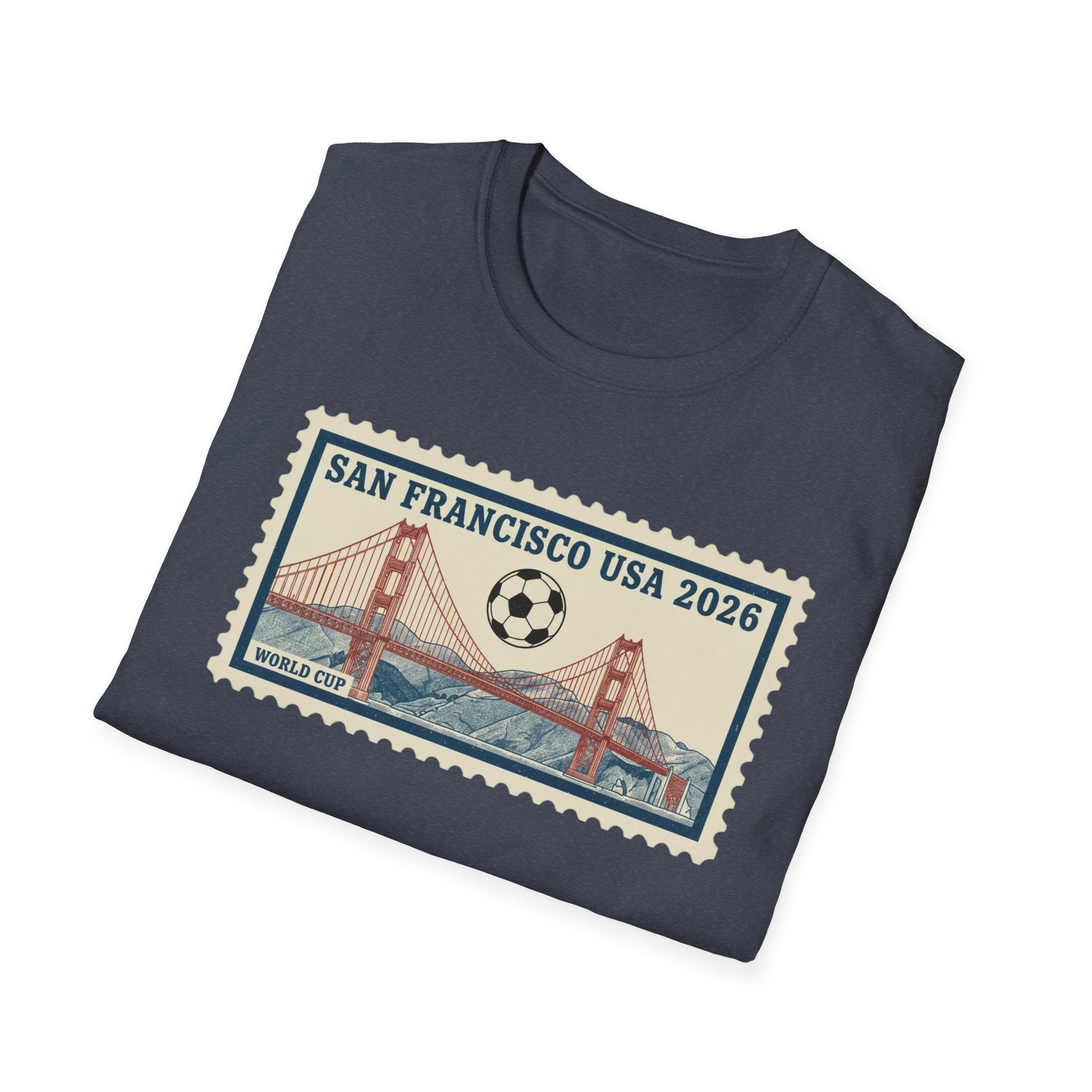 San Francisco 2026 Golden Gate Stamp T-Shirt — Vintage Soccer Postage Design