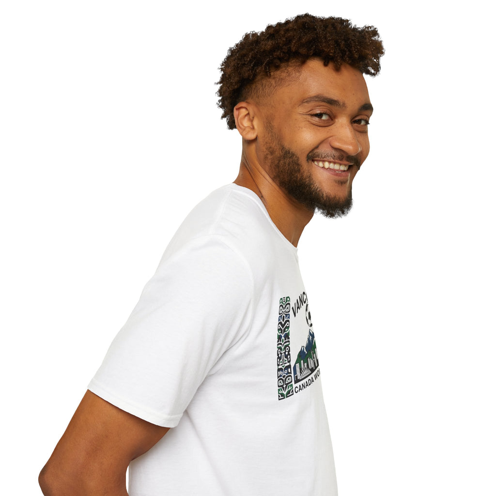 Vancouver Canada World Cup 2026 Soccer T-Shirt — City Skyline & Indigenous Pattern