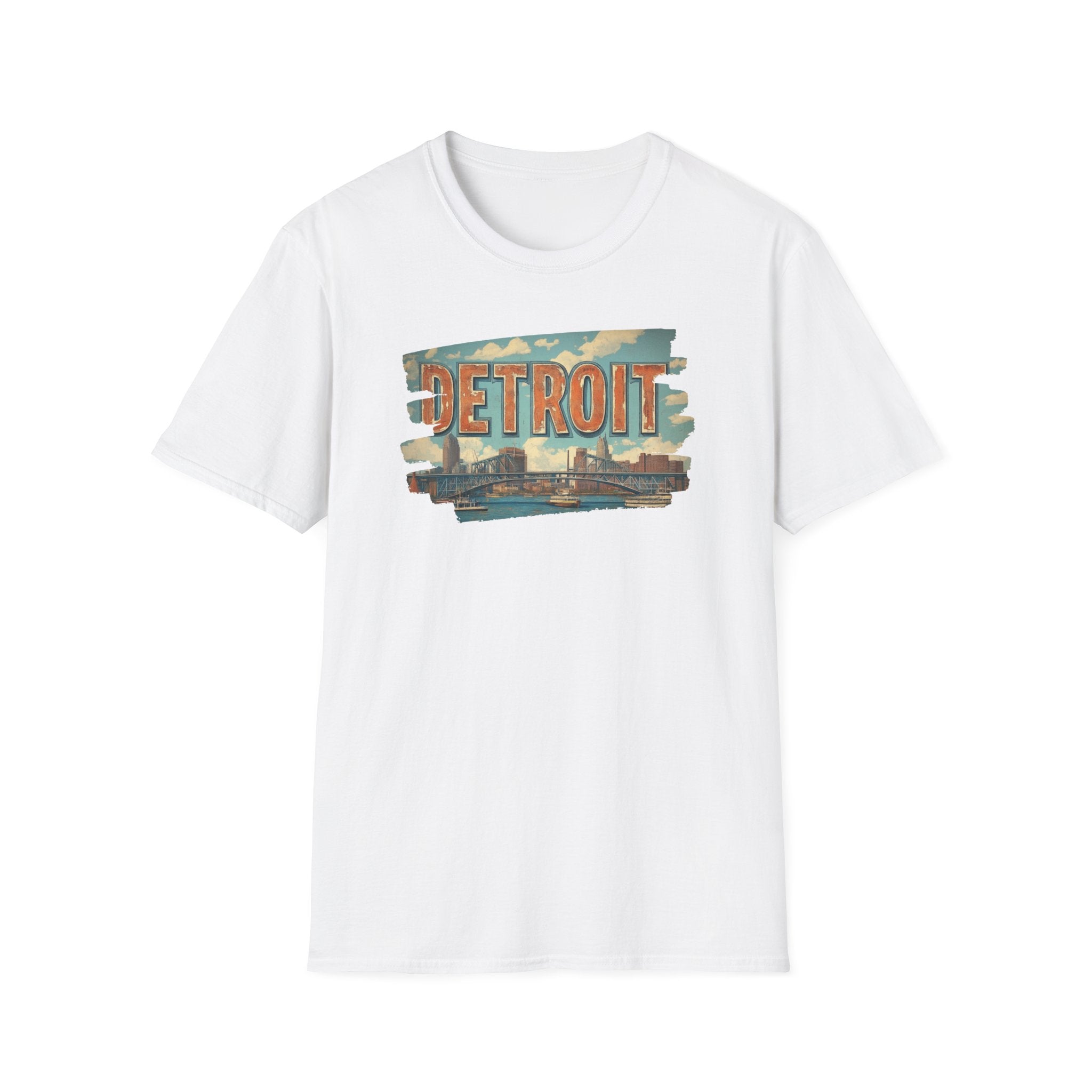Detroit Skyline Brushstroke T-Shirt | Vintage Motor City Typography