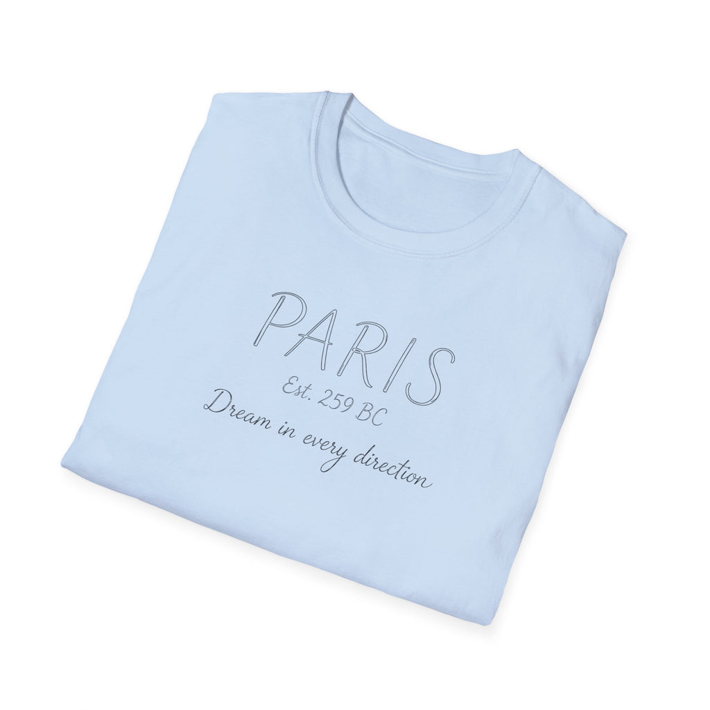 Paris Est. 259 BC T-Shirt – 'Dream in Every Direction' Minimalist Travel Tee