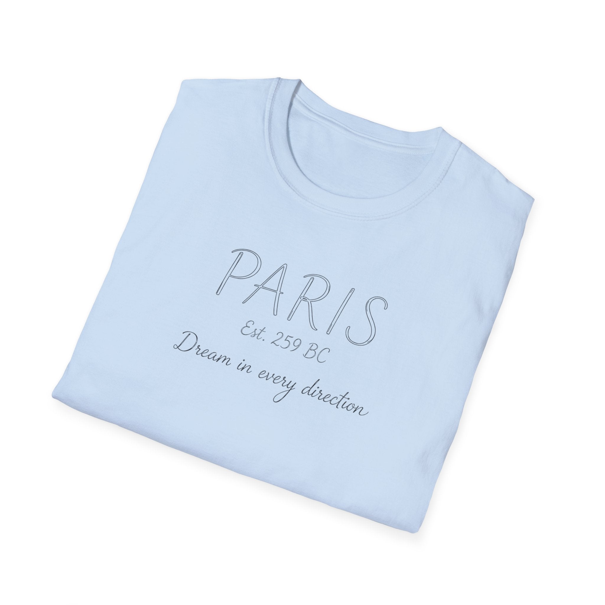 Paris Est. 259 BC T-Shirt – 'Dream in Every Direction' Minimalist Travel Tee