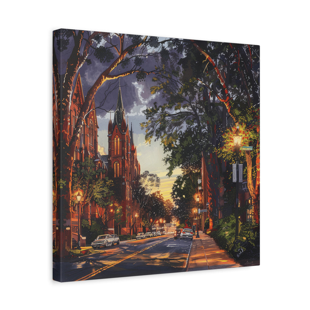 Atlanta Sweet Auburn District - Sunset Church Street Canvas Print — Urban Evening Landscape Wall Art