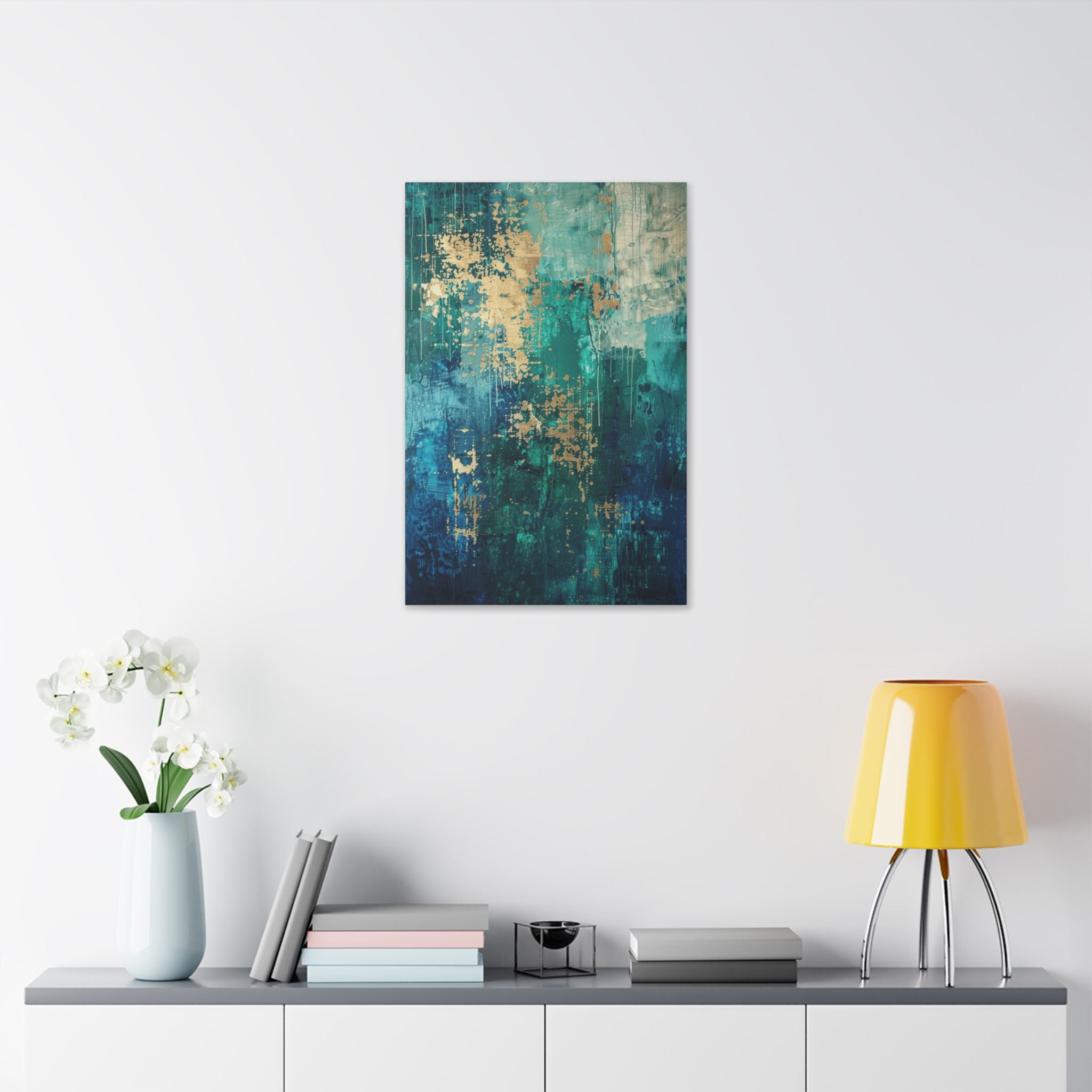 Abstract Teal & Gold Canvas Art  inspired by Vienna – Modern Stretched Wall Art