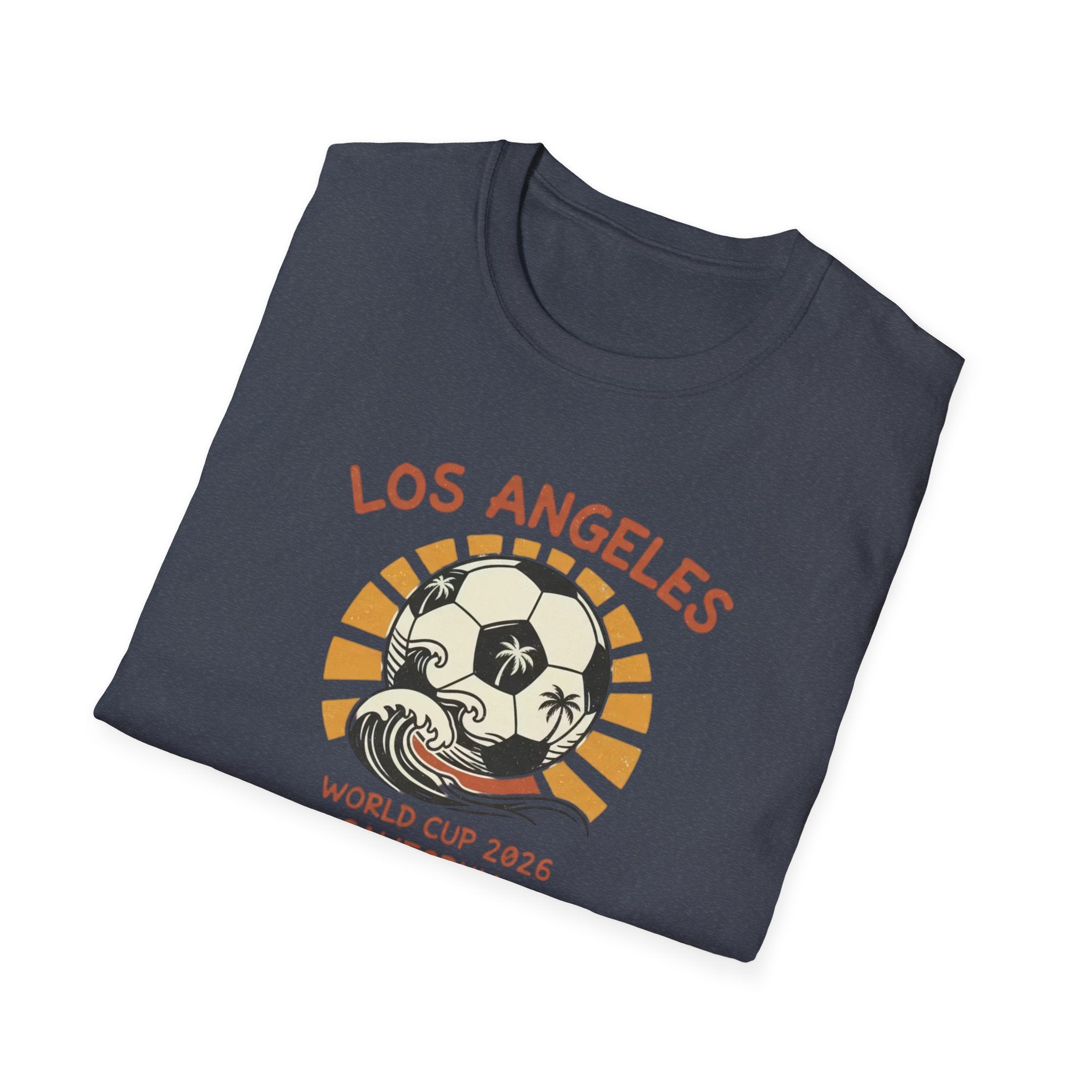 Los Angeles World Cup 2026 Soccer T-Shirt — Retro Sunset Ball Design