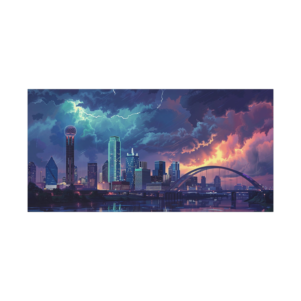 Dallas Cityscape Canvas Print — Stormy Sunset Skyline Wall Art
