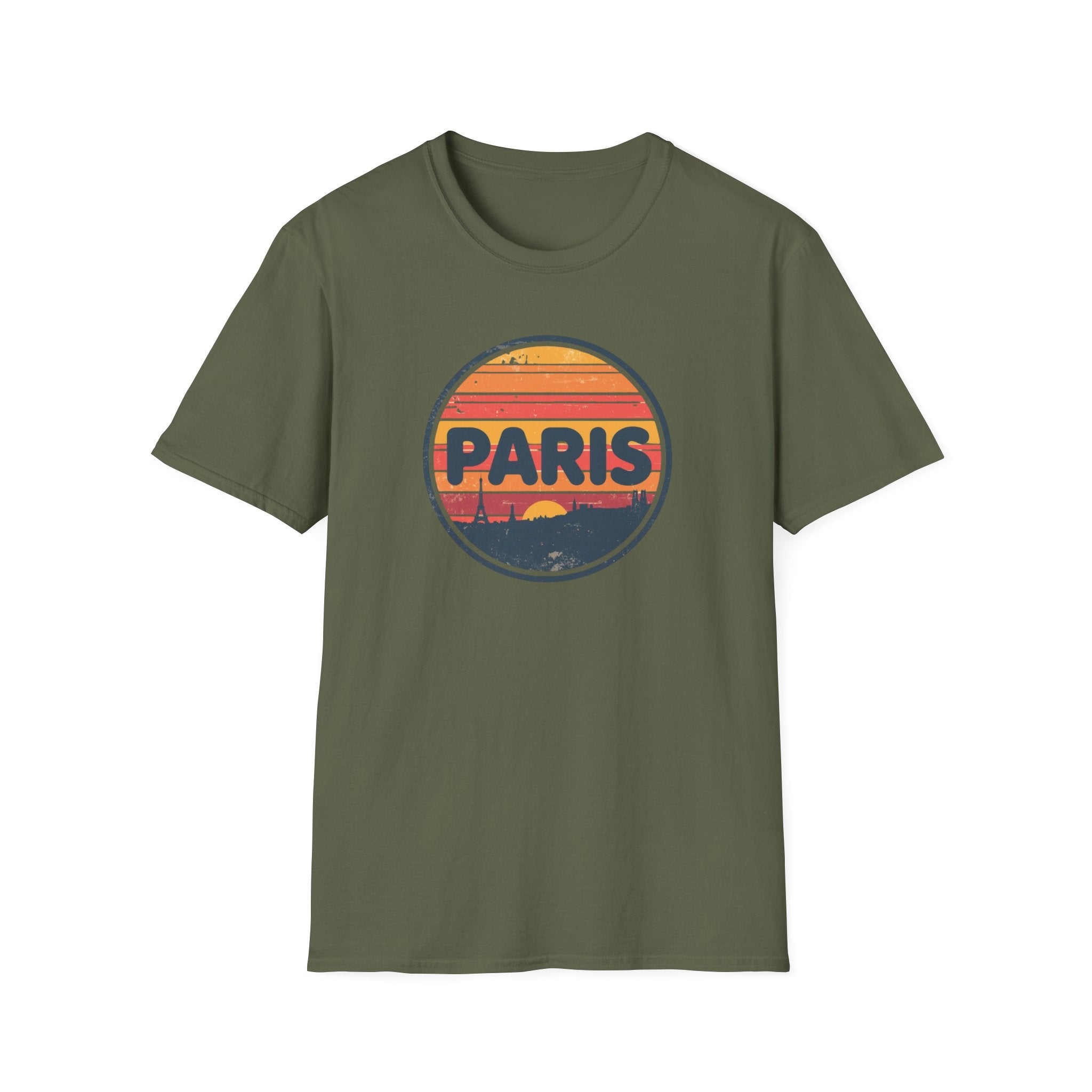 Paris Sunset T-Shirt — Retro Circular Skyline Tee