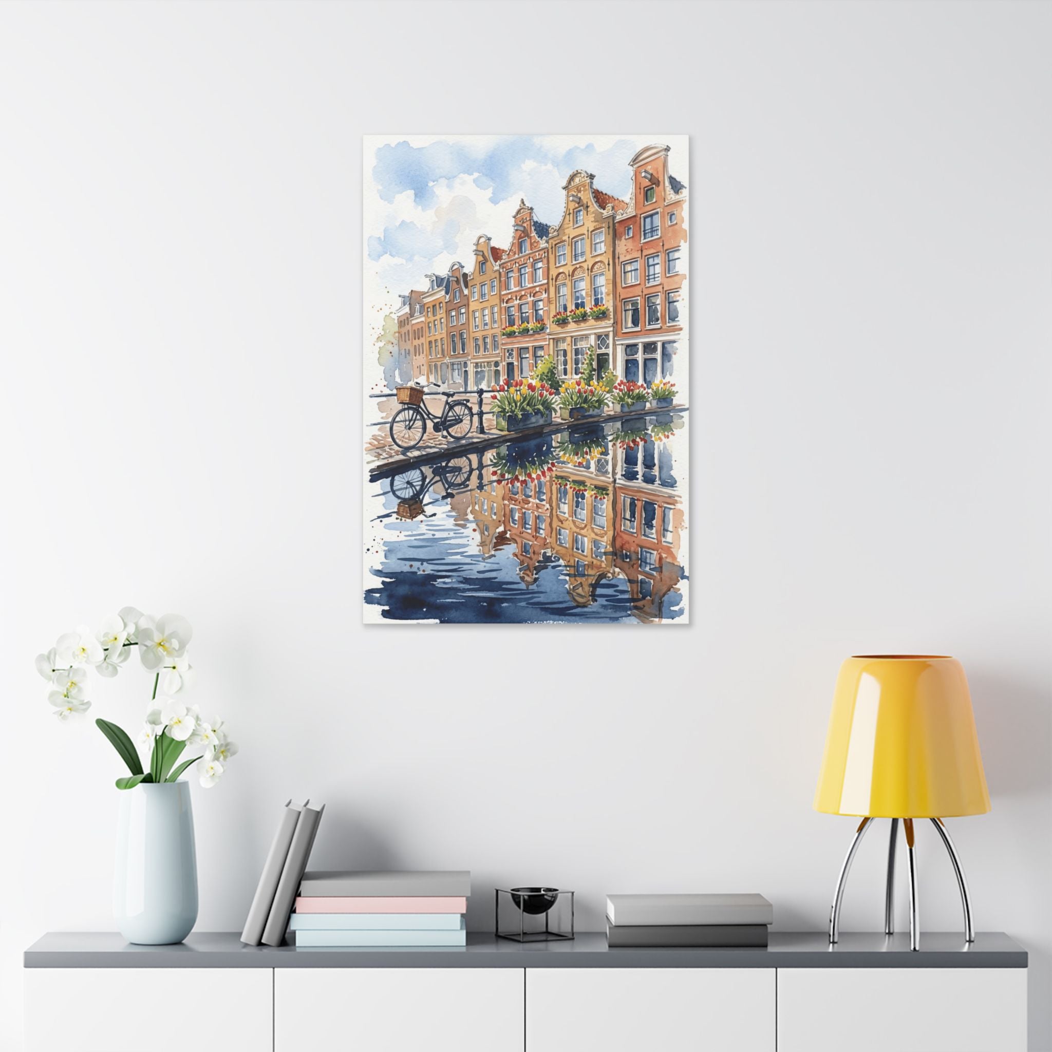 Amsterdam Canal Bicycle - Classic Stretched Canvas Wall Art