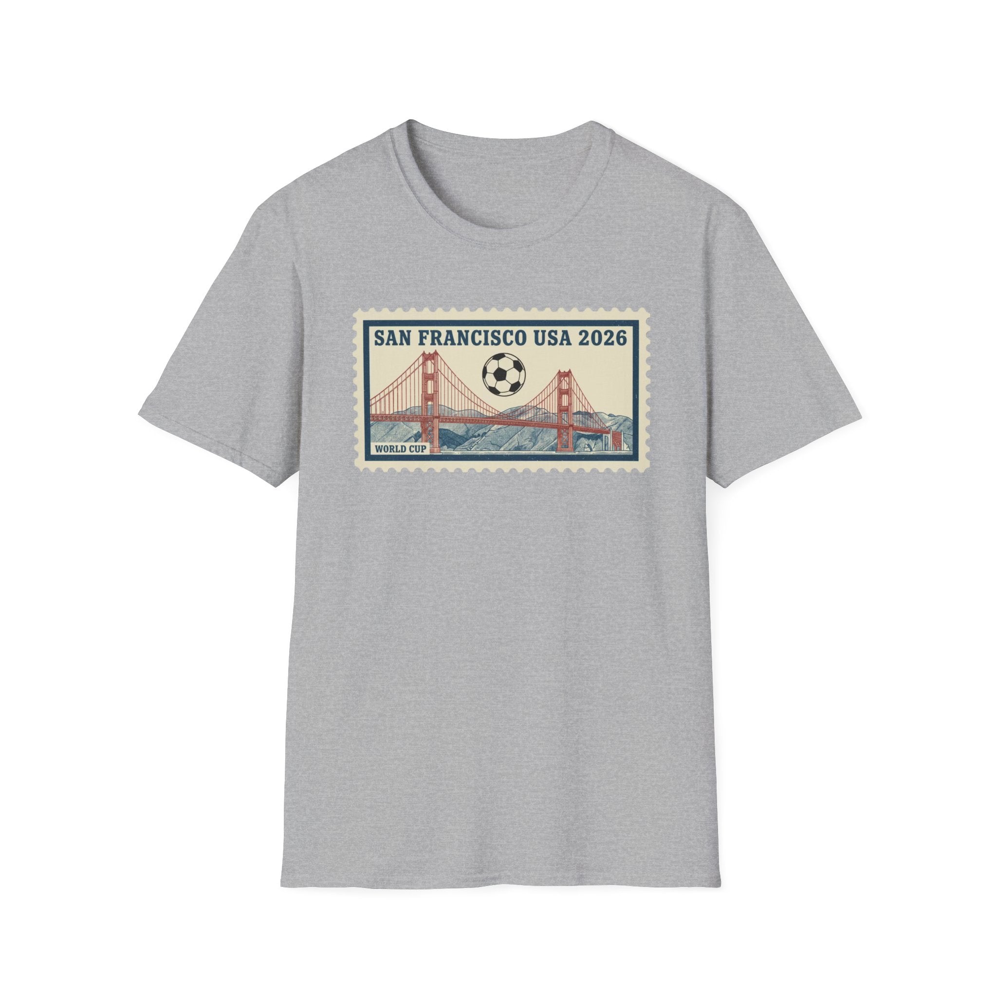 San Francisco 2026 Golden Gate Stamp T-Shirt — Vintage Soccer Postage Design