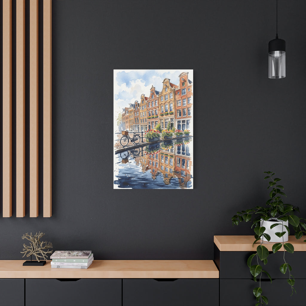 Amsterdam Canal Bicycle - Classic Stretched Canvas Wall Art