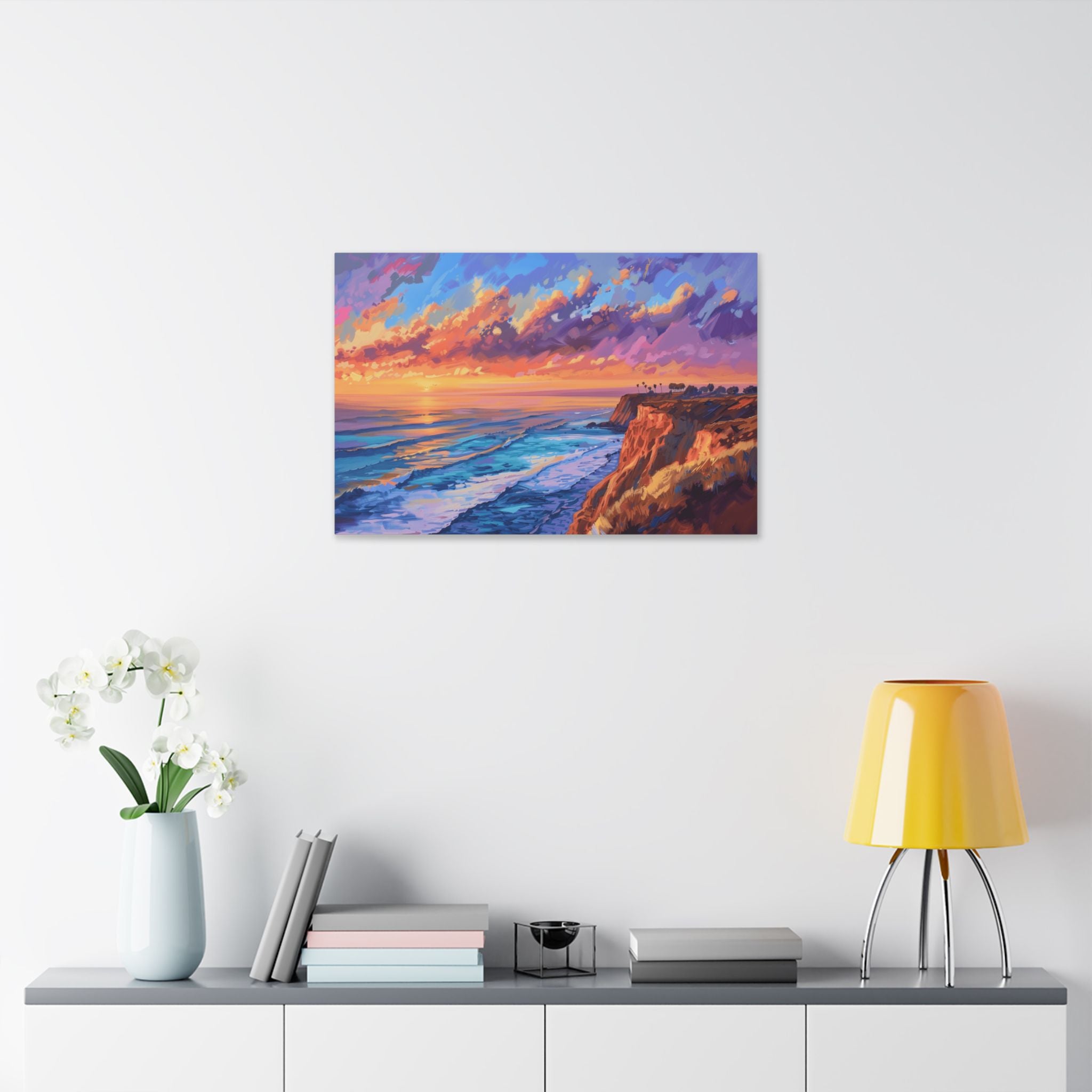 San Diego - La Jolla Cove Coastline - Sunset Cliff Canvas Wall Art — Vibrant Coastal Landscape Print