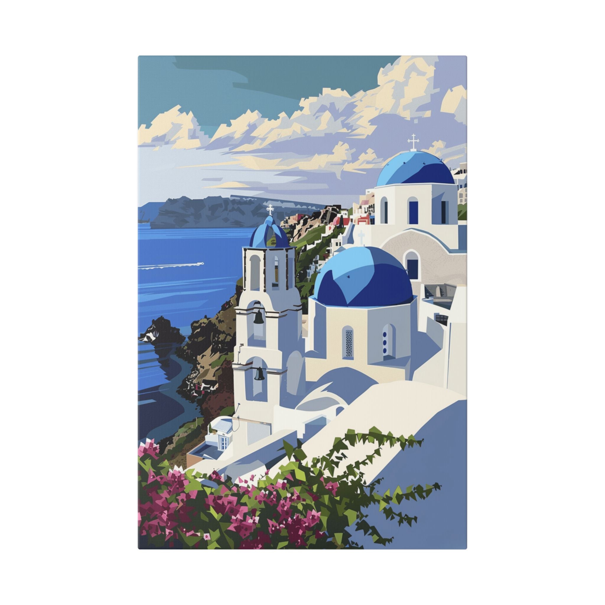 Santorini Seaside Canvas Print — Blue Dome Greece Wall Art