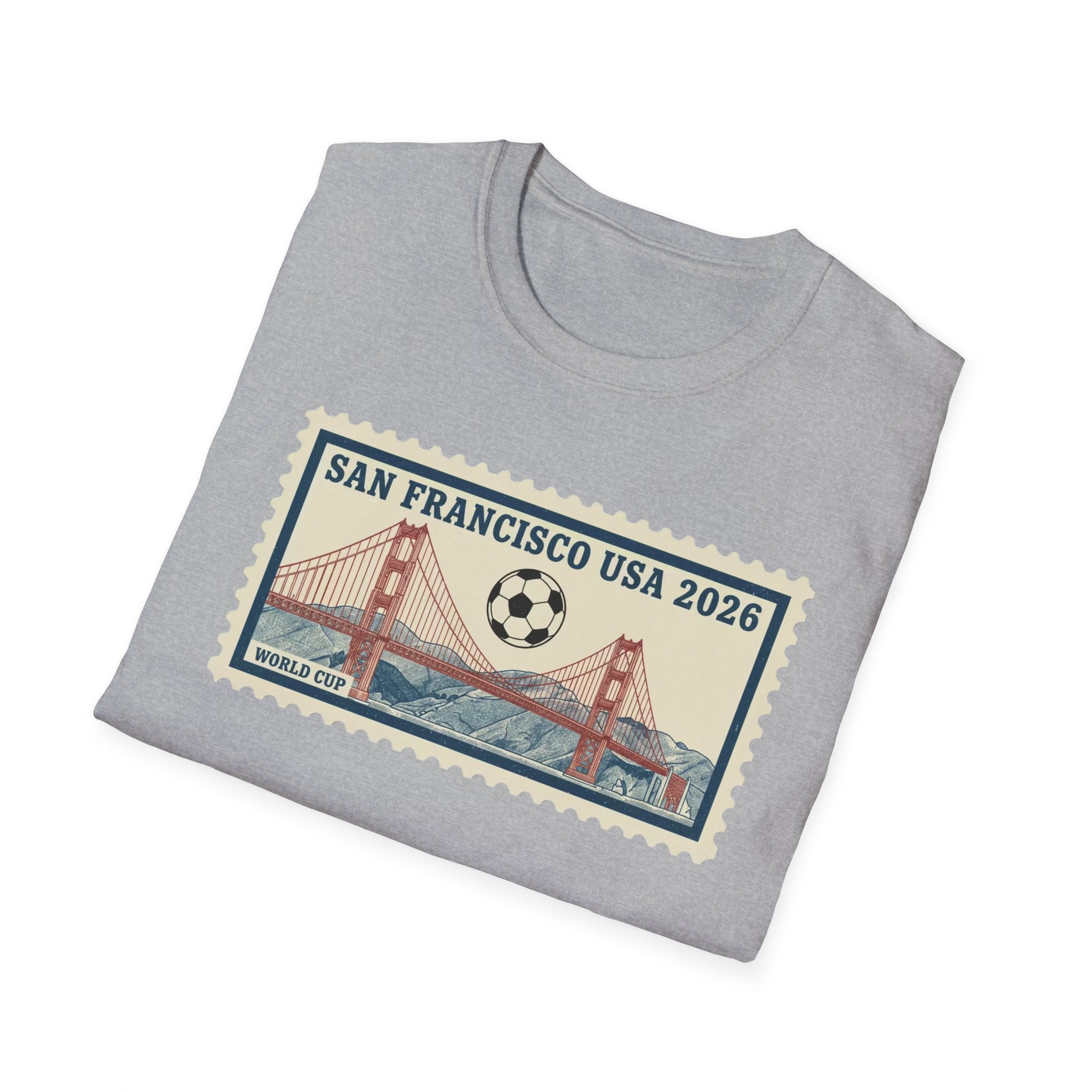 San Francisco 2026 Golden Gate Stamp T-Shirt — Vintage Soccer Postage Design