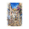 Lisbon Street Watercolor Canvas Print — Classic European Alley Travel Wall Art