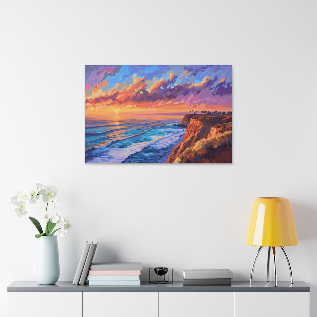San Diego - La Jolla Cove Coastline - Sunset Cliff Canvas Wall Art — Vibrant Coastal Landscape Print