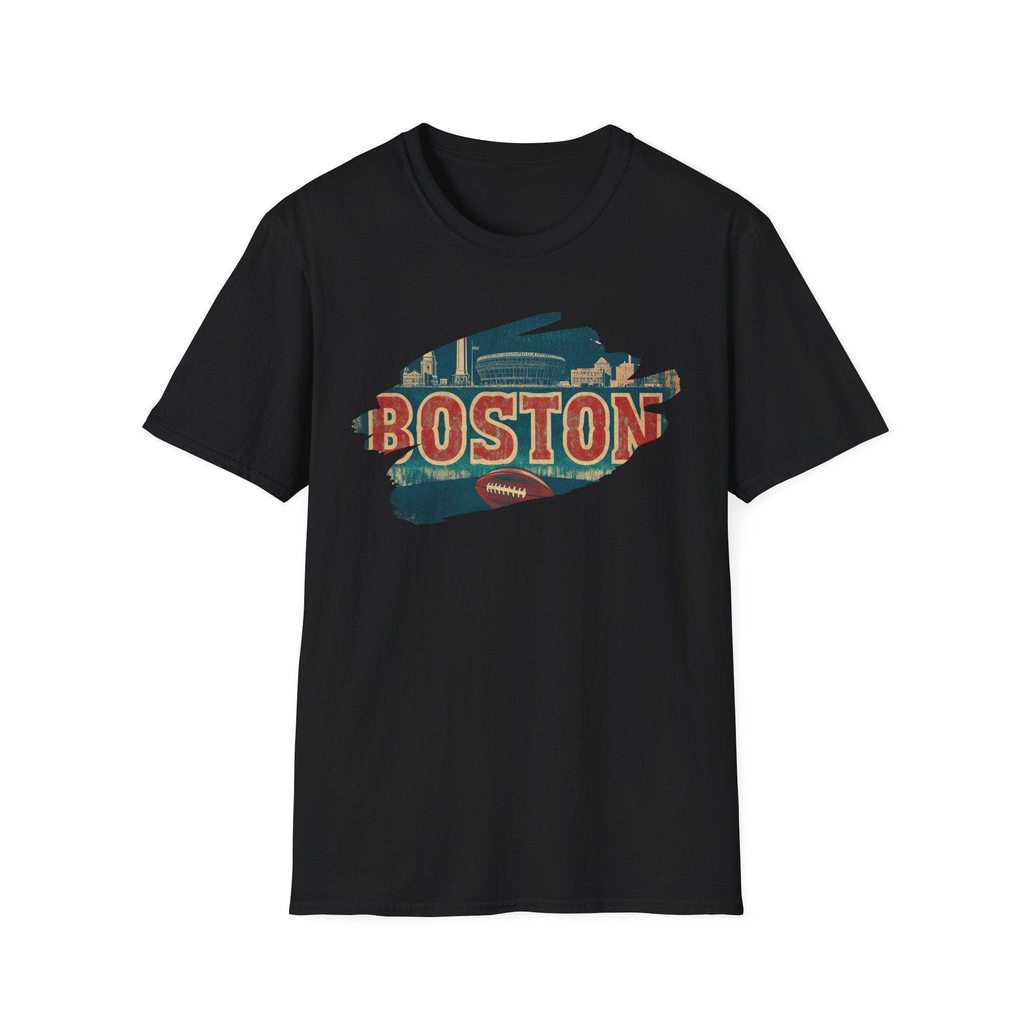 Boston Retro Brushstroke T-Shirt | City Skyline, Vintage Text