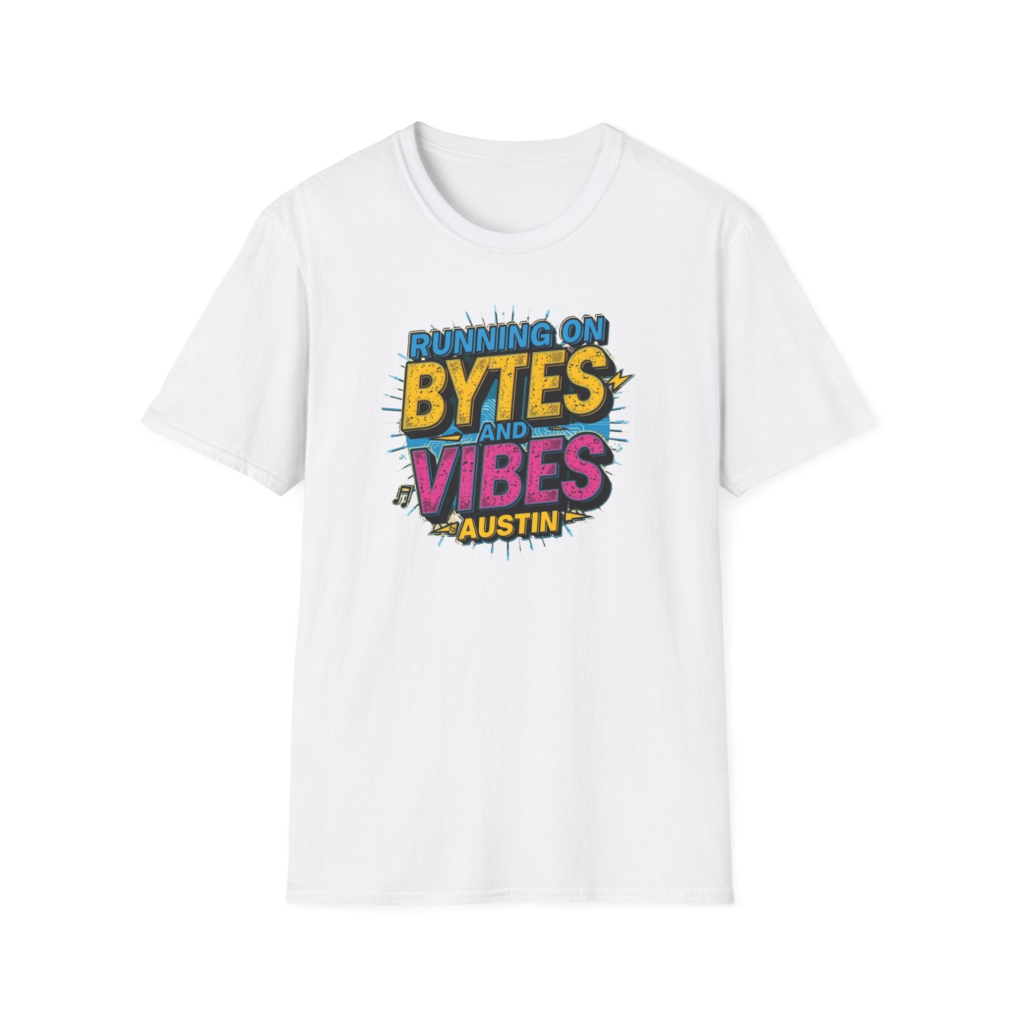 Running on Bytes and Vibes T-Shirt — Austin Retro Tech Graphic Tee